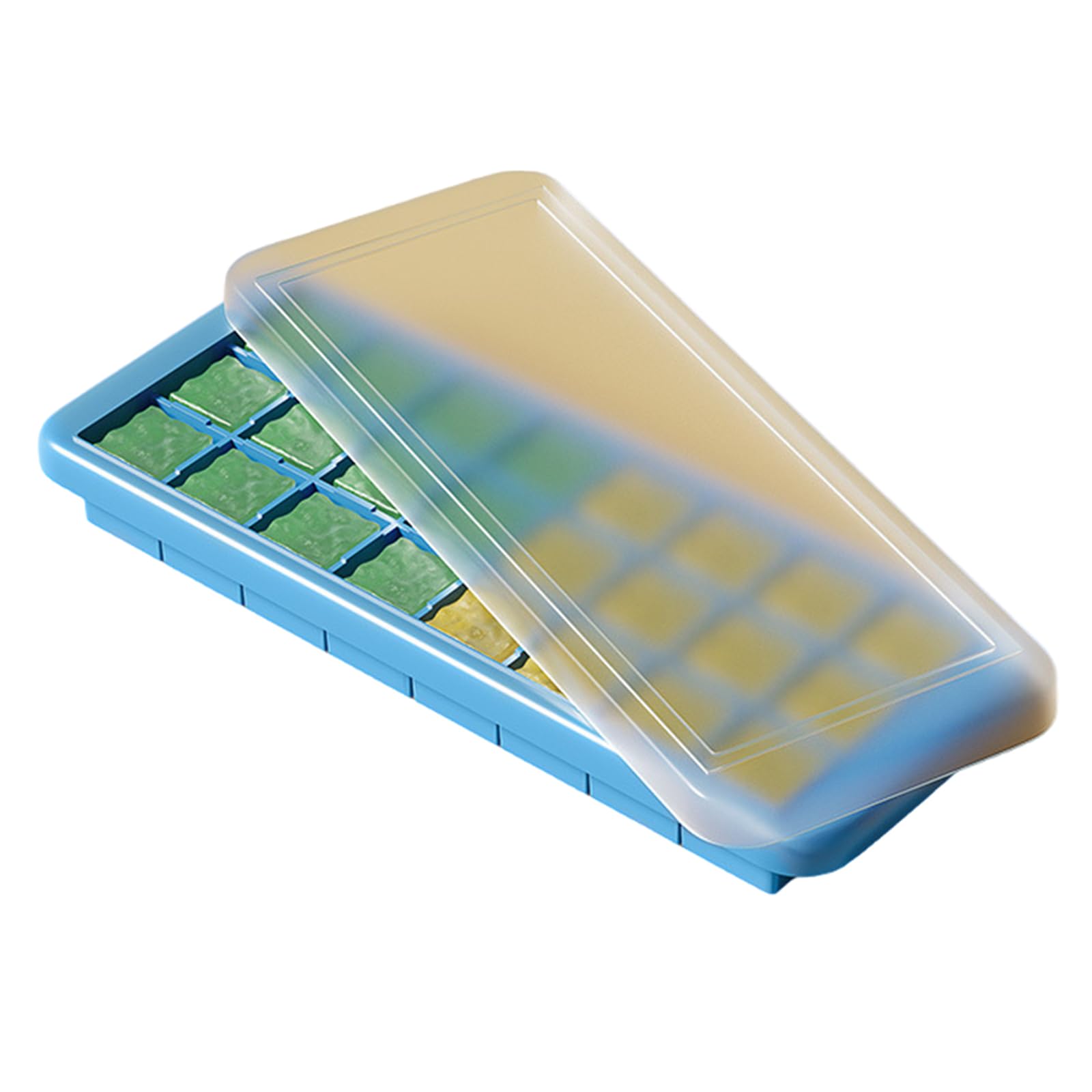 【送料無料】BLOOPIC 製氷皿 シリコン 蓋付き 押し出し式 柔軟 簡単取り出し 蓋付き 防塵 大容量 冷蔵庫用シリコン製製氷皿 冷凍庫収納 家庭用 (ブルー, 24個穴)