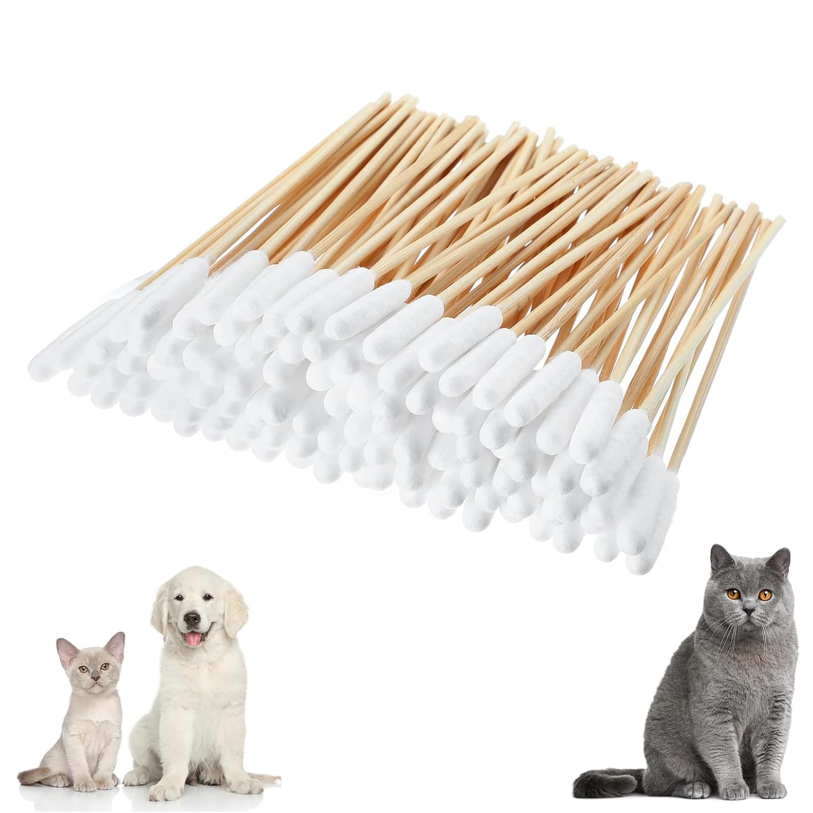 【送料無料】YIBOOOM 犬の綿棒 犬用綿棒 長い 耳掃除用綿棒 猫 綿棒 12cm 100本入り長い柄付き 使い捨..