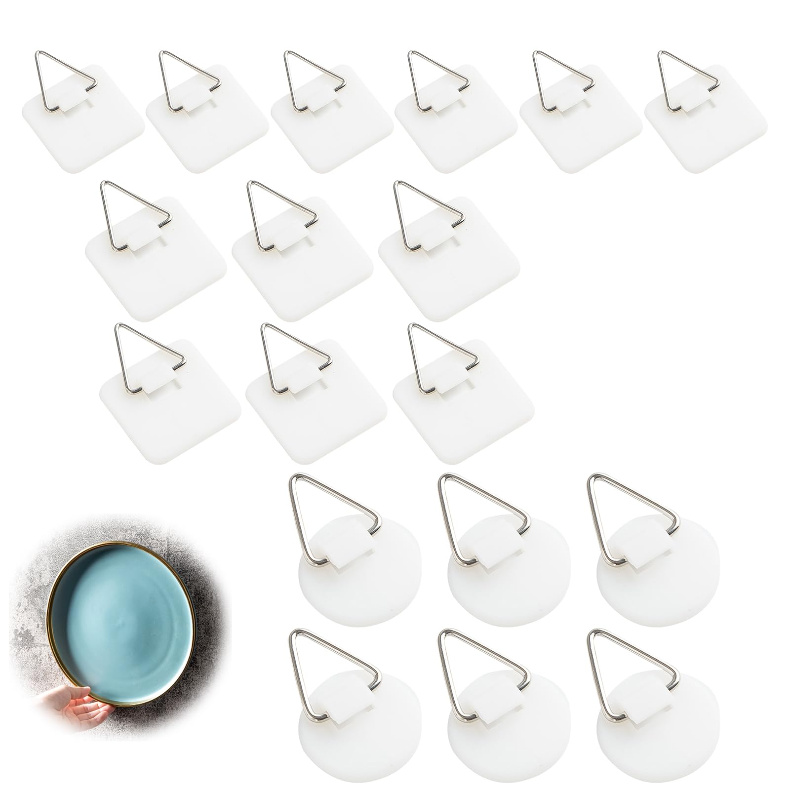 商品情報商品の説明主な仕様 【材質】プラスチックの三角フックは高品質の材料で作られ、変形しにくく、安心して掛けることができ、粘着性のある背面設計で、壁や他の滑らかな表面にしっかりと固定することができ、落ちにくく、吊り下げ物をしっかりとつかむことを確認することができ、落下の危険性を排除します。 しかし、製品のサイズが小さく、過度の重量に耐えることができないことに注意してください。br【包装】小方形（2.5*2.5 cm）、大方形（3.2*3.2 cm）、円形（2.2*2.2 cm）の各6つの額縁フック粘着を28個受け取ります。数量は十分で、サイズはさまざまで、日常の使用と交換に満足でき、必要に応じて使用することができます。br【自己接着設計】無釘壁掛けフックは強固な接着設計を採用し、フォトフレームと装飾品をしっかりとつかみ、脱落のリスクを解消します。壁の穴に別れを告げましょう。これらのフックをくっつけるだけで、かけることができます。さらに、表面を傷つけることなくきれいに除去することができます。br【製品特徴】私たちの粘着性額縁フックはあなたの装飾の安全を保証するだけでなく、あなたの展示に影響を与えることなく、あなたの壁と巧みに融合することができます。粘着性フックは省スペースと空間の面で非常に実用的で、それらを使用することで、安全でスタイリッシュにあなたの記念品、業績とお気に入りの芸術品を掛けることができ、それによってあなたの部屋全体をきれいにすることができます。br【幅広い用途】この三角吊り金具は壁だけのものではありません。 様々な用途に柔軟に対応します。 フォトフレーム、ウォールアート、ポスター、調理器具、装飾品などの粘着イーゼルとしてお使いください。 タイル、木、ガラス、金属などの表面に対応し、さまざまなアイテムを柔軟に掛けることができます。