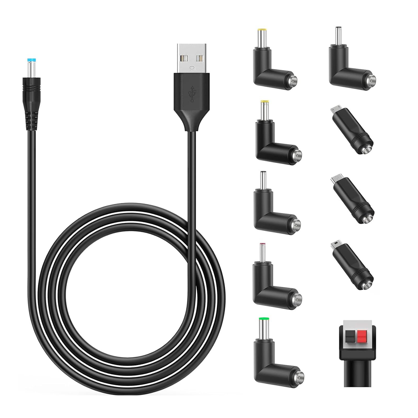 【送料無料】Popolier USB DC ケーブル 2m 変換プラグ付き 11 in 1 DC充電コード 5.5x2.1mm usb dc 変換 ケーブル DC ジャック DC プラグ 5.5mm カメラ/タブレット/携帯電話/扇風機用 (11 in 1, 2m)