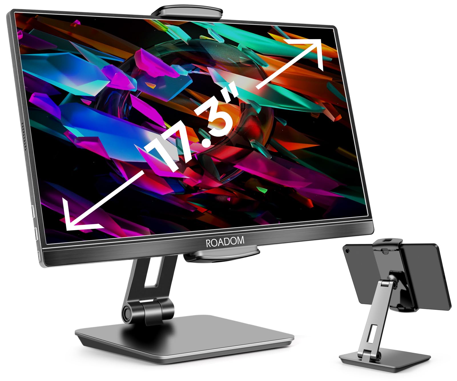 ROADOM タブレットスタンド iPadスタンド 折り畳み モバイルモニタースタンド スマホスタンド 角度調整可能 4.7-17.3インチ対応 卓上スタンド アルミ合金製 滑り止め 安定 在宅勤務 オンライ授業 寝室/事務用／旅行 iPad/iPhone/Surface/Galaxy/iPad mini/Kindle/Switch