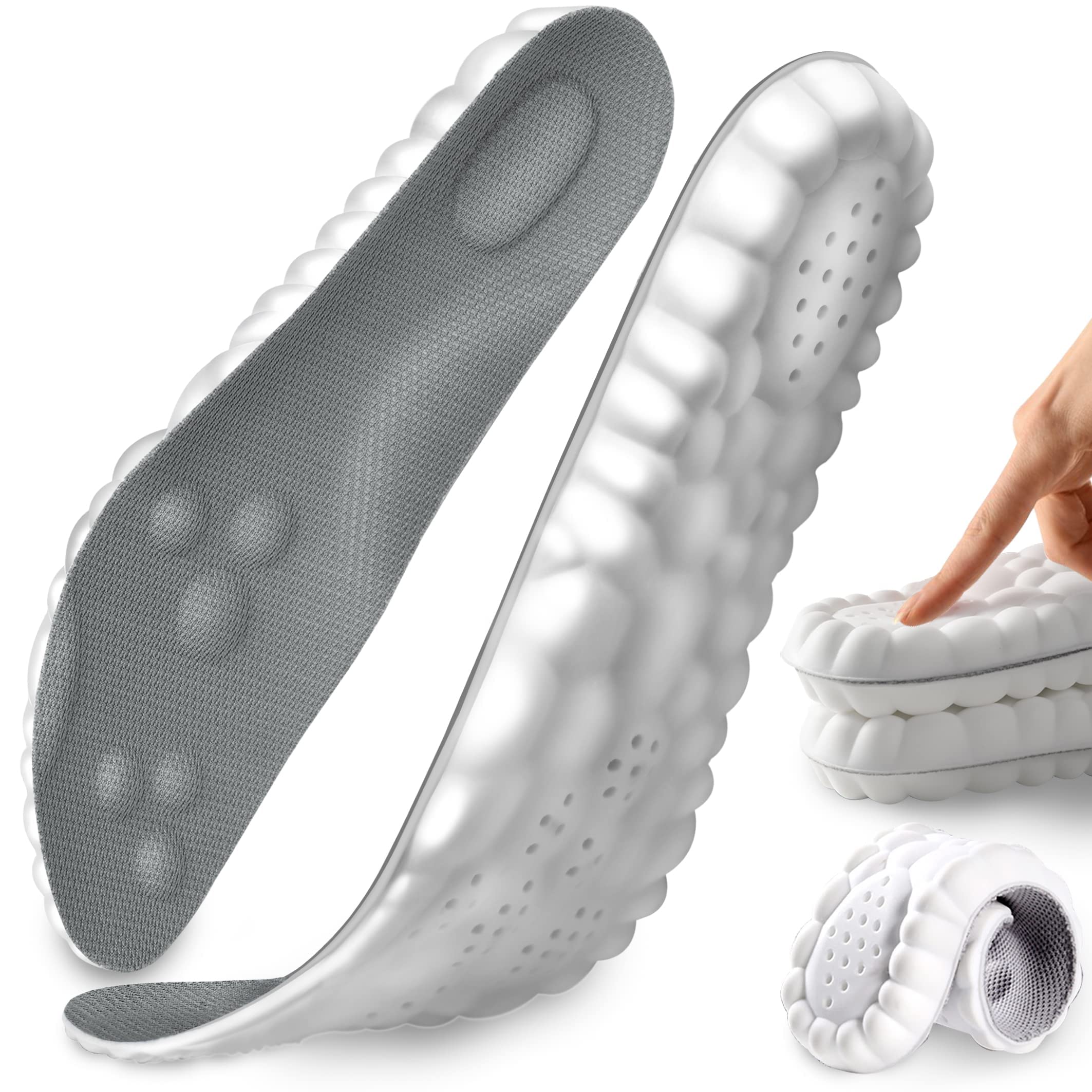 【送料無料】インソール スポーツ用 中敷き 土踏まずインソール アーチサポート 衝撃吸収 靴の中敷き メンズ 超軽量 立ち仕事 3Dデザイン ソフト 消臭 汗を吸収 通気 足つぼマッサージ ソフトクッション スポーツ ランニング 登山に適用 L(26~26.5cm グレー)