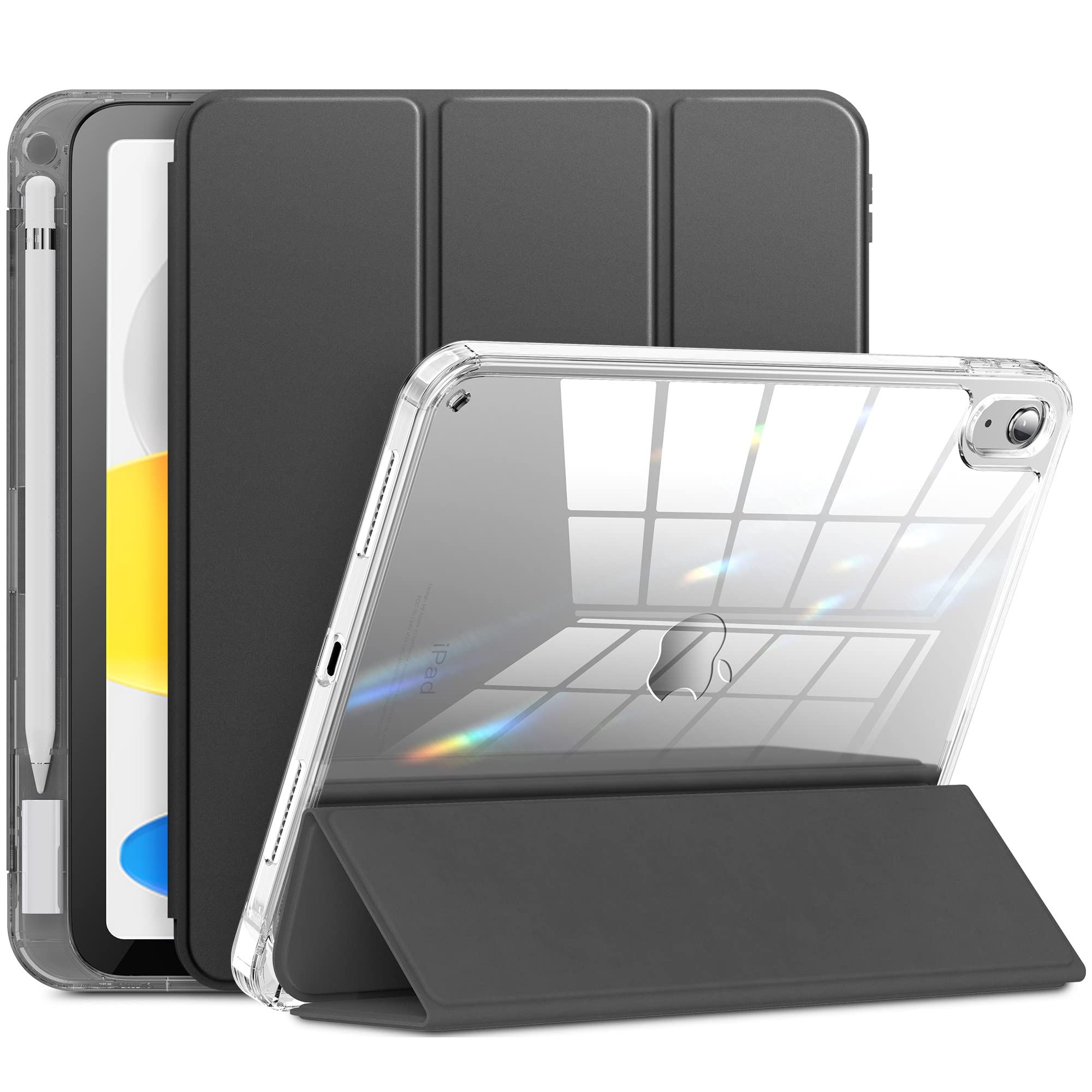 【送料無料】INFILAND iPad 第11世代 A16 ケース 11インチ 2025 / iPad 第10世代 ケース 2022 10.9インチ 第1世代Pencil吸着対応 裏全透明カバー 超軽量 薄型 ペンホルダー付き オートスリープ機能（グレー）