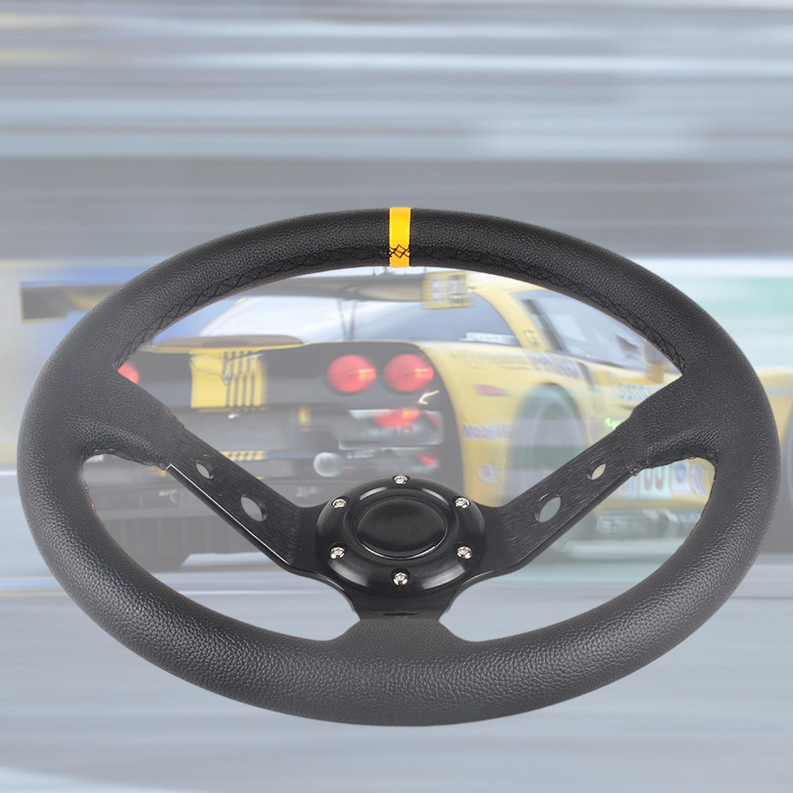 【送料無料】VEHSUN ステアリング 35φ 車用 カー ハンドル ディープコーン 直径350mm ブラックスポーク..