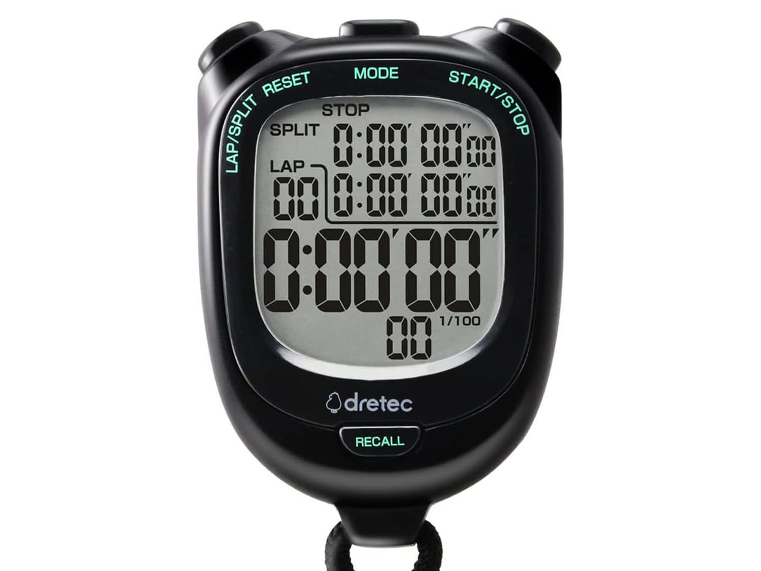 【送料無料】ドリテック(dretec) 大画面で見やすいストップウォッチ 0.01秒単位で計測 ラップ/スプリット機能 電池交換可 消音 勉強 ブラック約W58×D21×H81mm