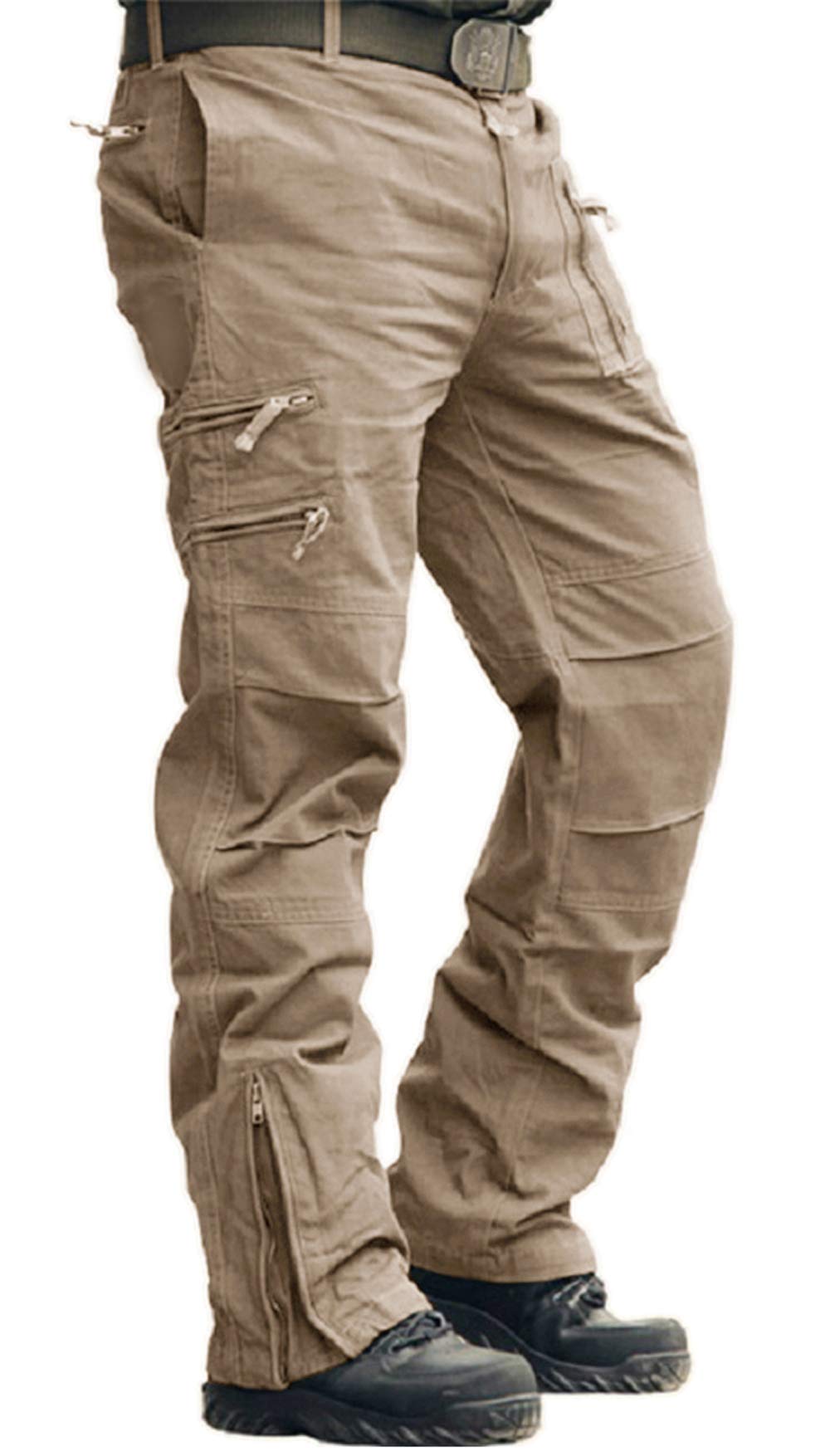 【送料無料】[TACVASEN] クライミングパンツ メンズ 防寒ズボン マルチポケット ボトムス 無地 冬服 綿 スポーツパンツ 春 ハイキングパンツ サンド L