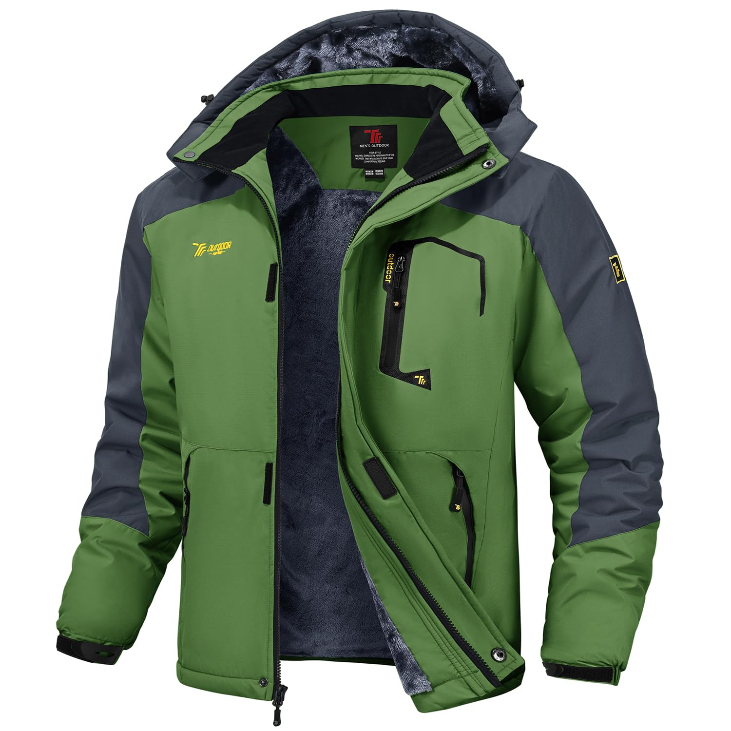 【送料無料】[Gopune] メンズ アウトドア ジャケット 裏ボア ハイキングウェア 多機能登山服 ジョギング アウター スキーウェア 防水 ジャンパー 防風 防寒 ウィンドシェルジャケット 秋冬用 色：グリーン、サイズ：XL