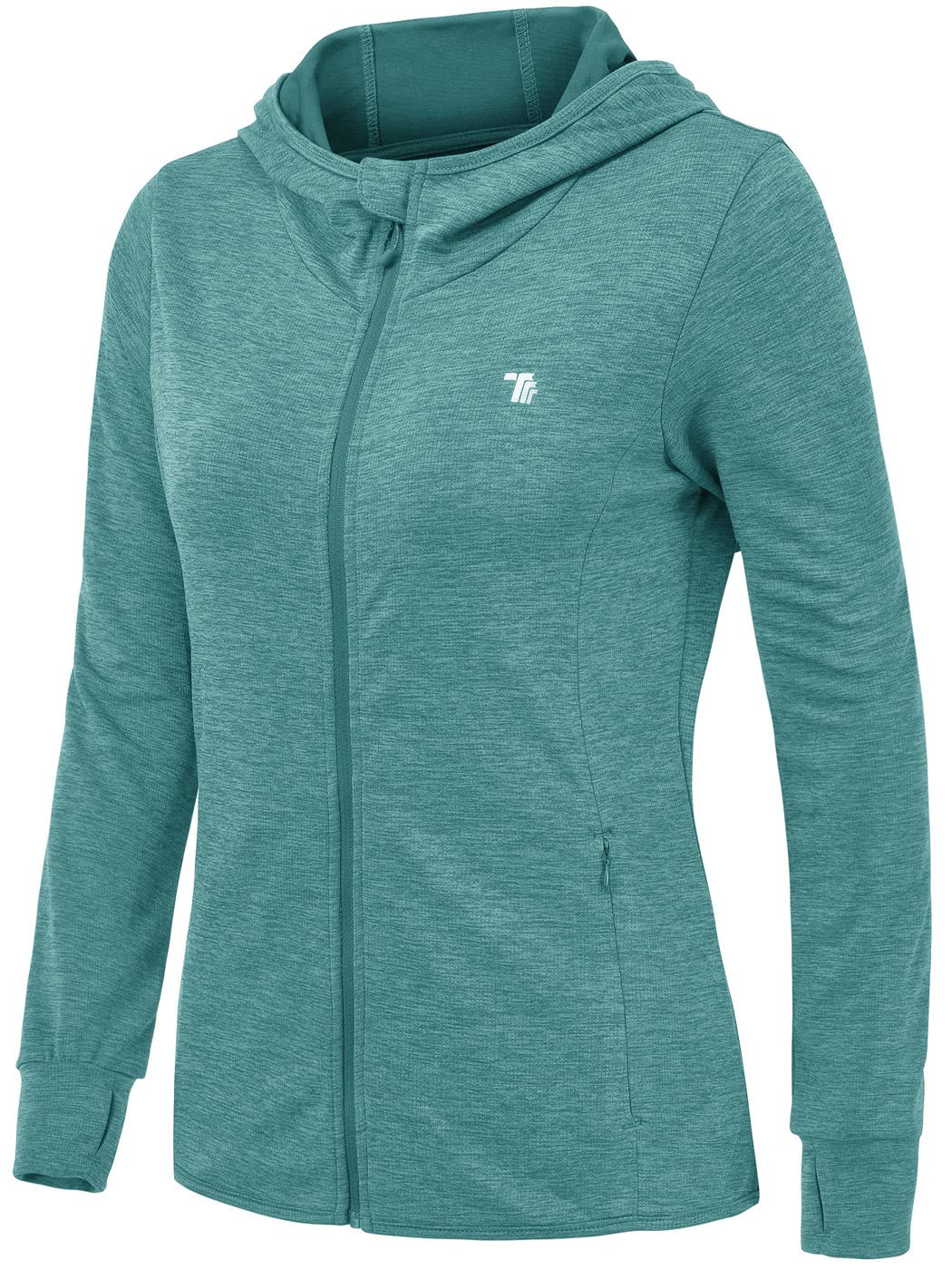 【送料無料】[Gopune] フルジップ トレーニング ジャケット レディース ラッシュガード 長袖 パーカー 軽量 ゴルフウェア ランニング スポーツ 指穴 フード付き UPF50+ 色：ライトブルー、サイズ：3XL