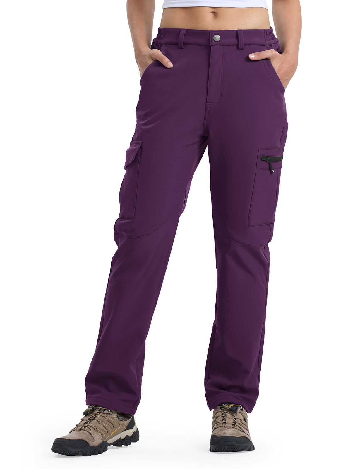 【送料無料】[Gopune] トレッキングパンツ レディース アウトドアパンツ ボトムス 登山パンツ 防寒ズボン カーゴパンツ ハイキング 釣り 裏起毛 撥水 秋冬用 色：パープル、サイズ：3XL