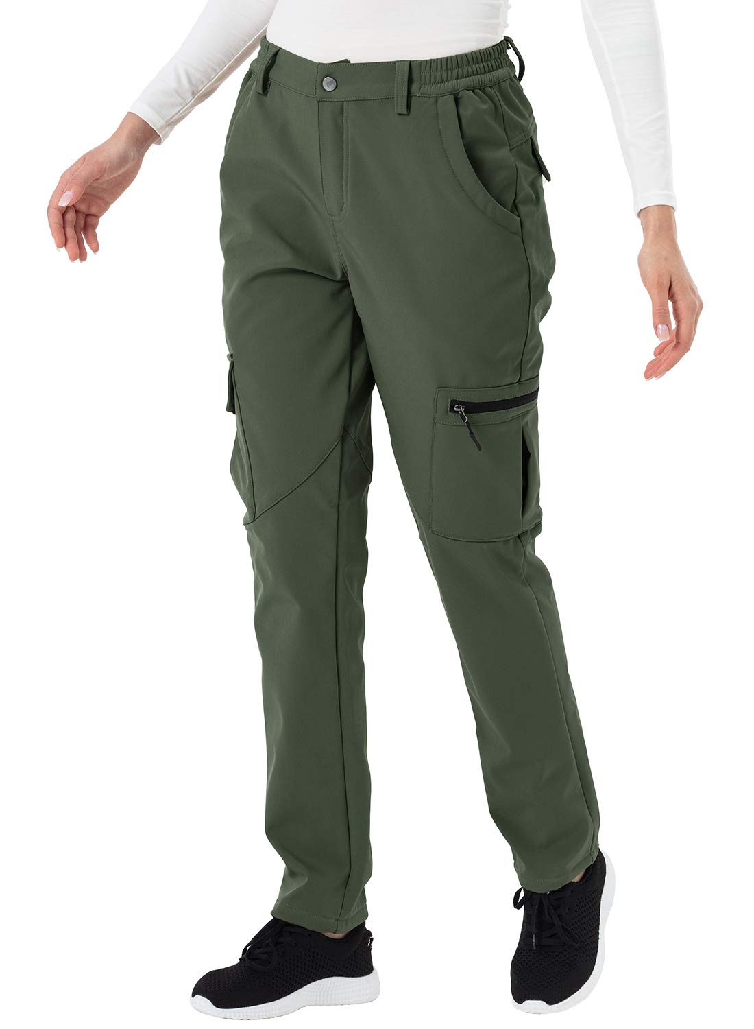 【送料無料】[Gopune] トレッキングパンツ レディース アウトドアパンツ ボトムス 登山パンツ 防寒ズボン カーゴパンツ ハイキング 釣り 裏起毛 撥水 秋冬用（グリーン XL） 色：グリーン、サイズ：XL