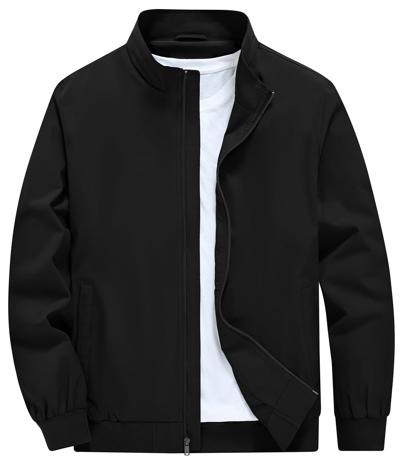 【送料無料】[Gopune] ジャンパー メンズ 薄手 ゴルフ アウター 撥水 ブルゾン スタジャン カジュアル 防風 コート 春秋服 マウンテンパーカー 大きいサイズ 色：ブラック、サイズ：M