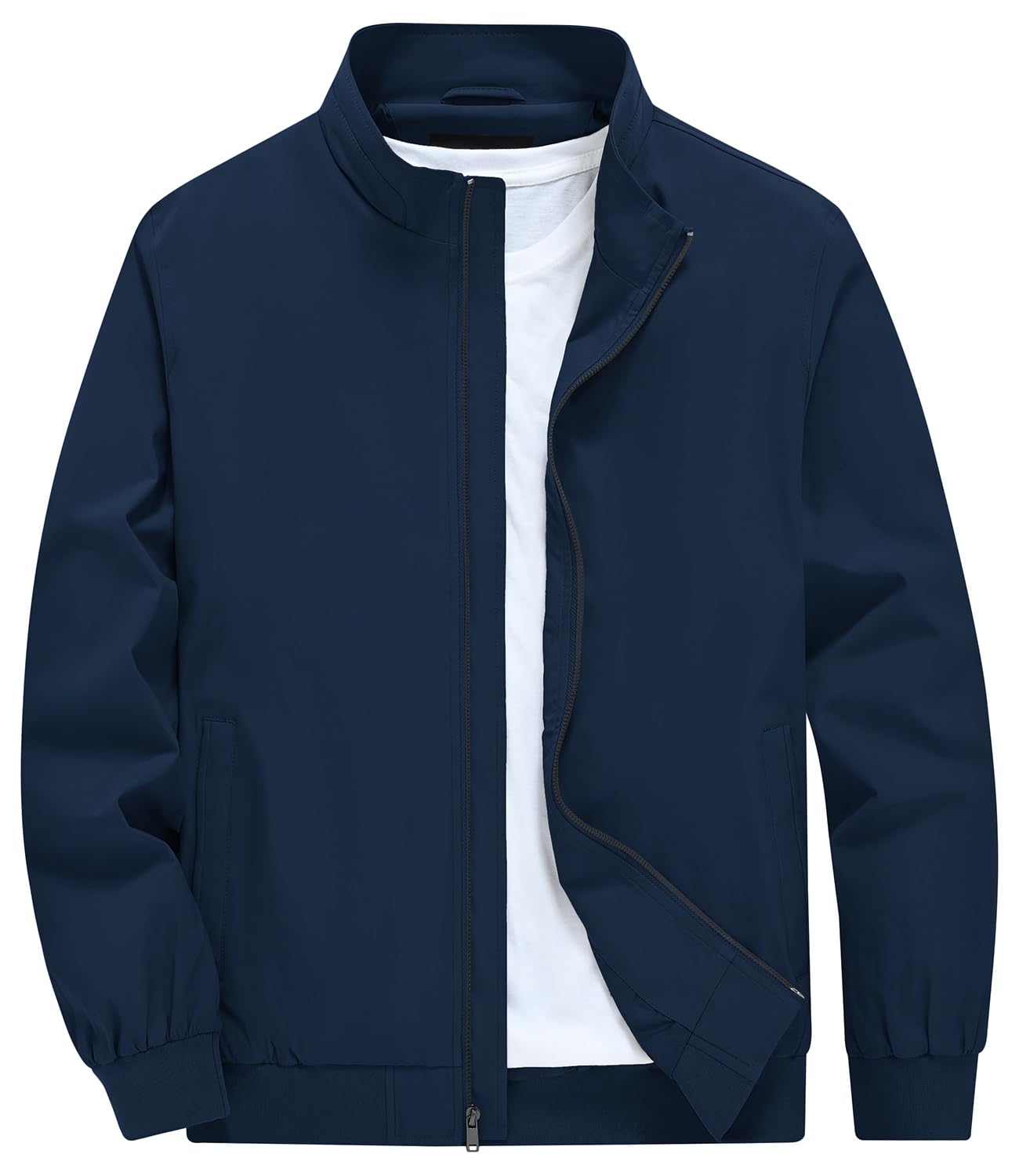 【送料無料】[Gopune] ジャンパー メンズ 薄手 ゴルフ アウター 撥水 ブルゾン スタジャン カジュアル 防風 コート 春秋服 マウンテンパーカー 大きいサイズ 色：ネイビー、サイズ：XL