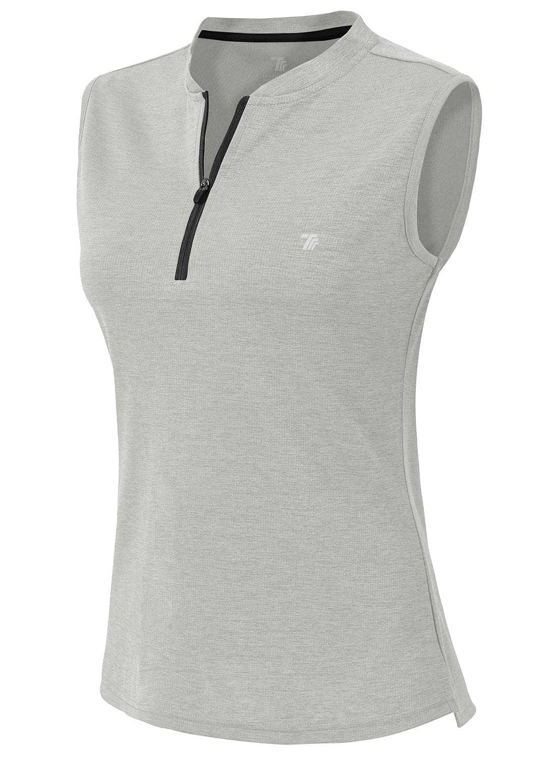 【送料無料】[Gopune] シャツ ノースリーブ レディース スポーツ 速乾 タンクトップ テニス ジムウェア ランニング ヨガ ゴルフ ハーフジップ トップス UVカット 色：ライトグレー、サイズ：2XL