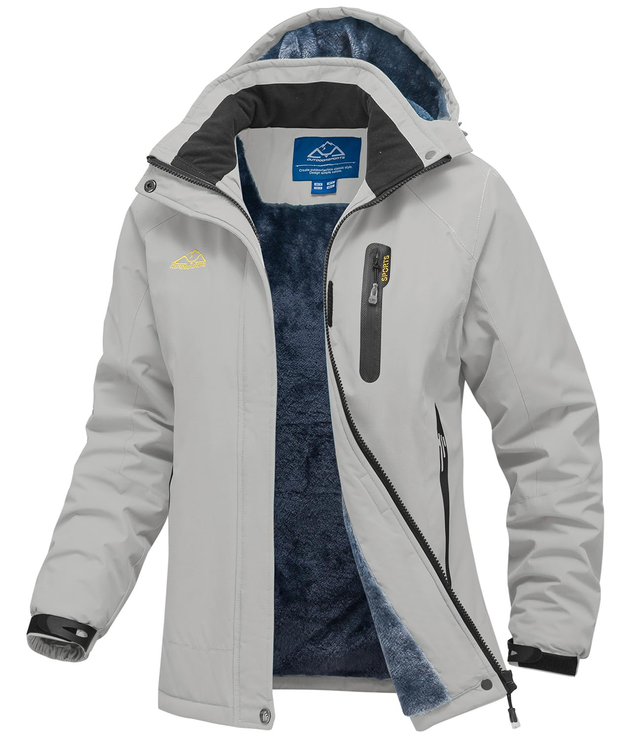 【送料無料】[Gopune] アウトドア ジャケット レディース 裏起毛 マウンテンパーカー 撥水 登山服 防寒着 コート スキーウエア 防風 アウター 通気 フード着脱可能 作業着 冬服 色：ライトグレー、サイズ：4XL