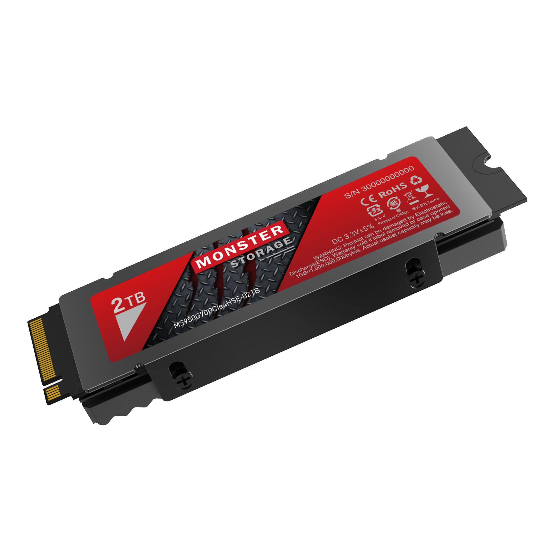 【送料無料】Monster Storage NVMe SSD PCIe Gen 4×4 PS5確認済み M.2 Type 2280 内蔵 SSD 3D TLC 国内正規品 メーカー5年 サイズ：2TB