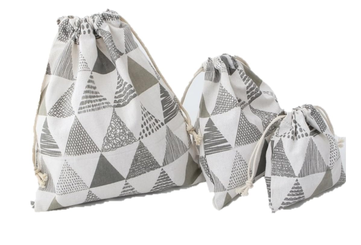 【送料無料】speed mao シンプル 三角模様 巾着 収納袋 大 中 小 3点 セット グレイ 色：グレイ、サイ..