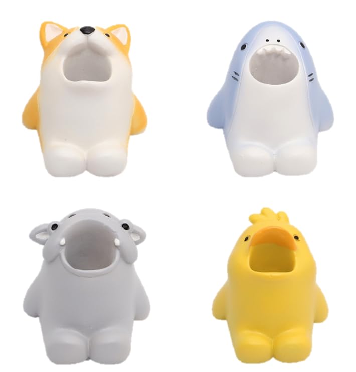 【送料無料】speed mao かわいい 動物 歯ブラシ立て 歯ブラシスタンド4個 セット 犬 サメ アヒル かば 色:1、サイズ:1