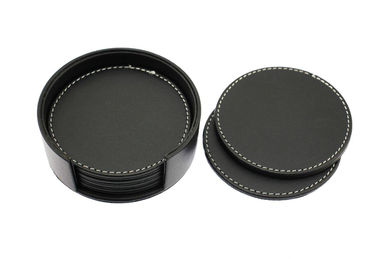 【送料無料】speed mao シンプル おしゃれ 円形 コースター 6枚 セット ブラック PUレザー 色：ブラック