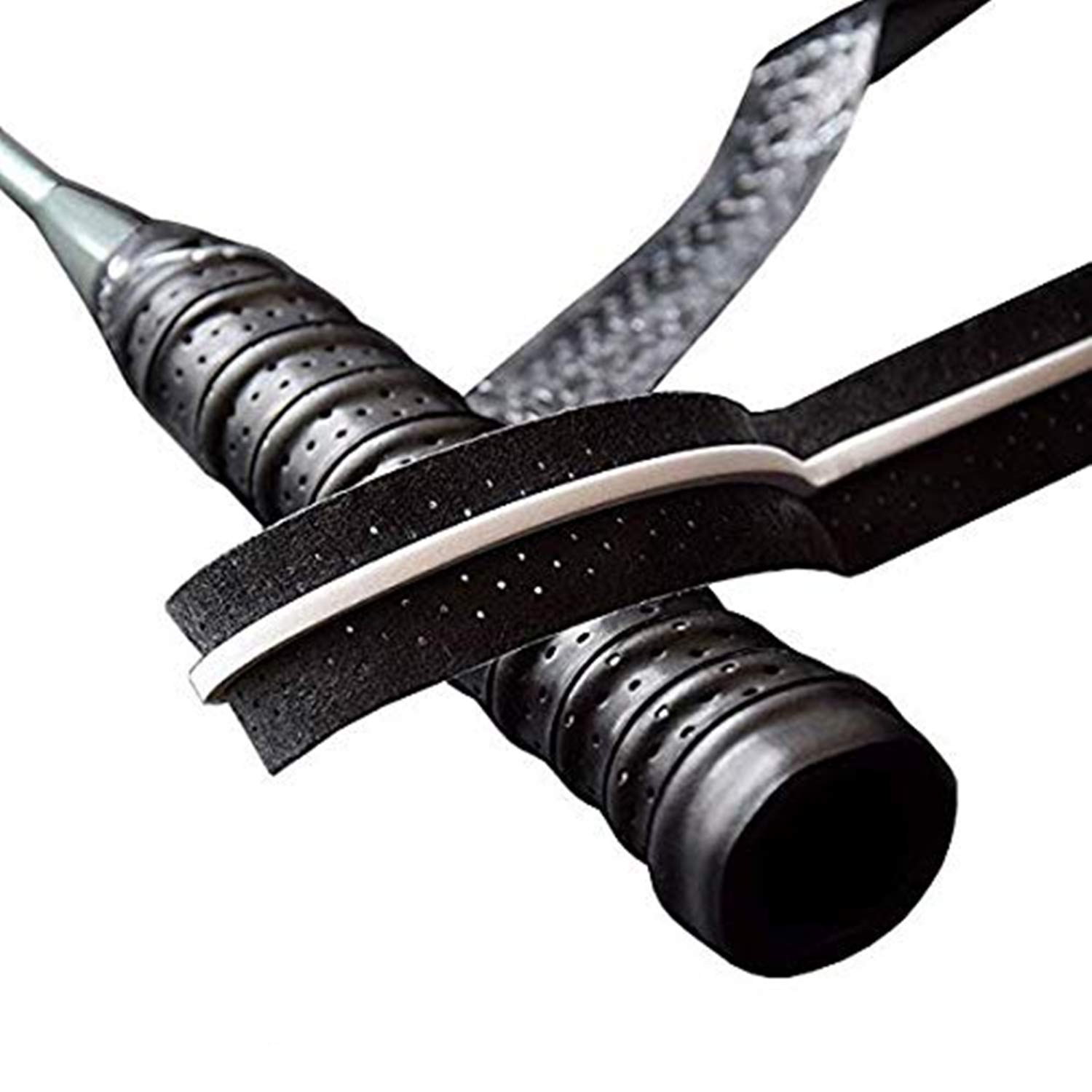 【送料無料】Senston テニスバドミントングリップテープ滑り止め 多孔型 超吸収タイプグリップ 5本入 色：黒色-5個セット