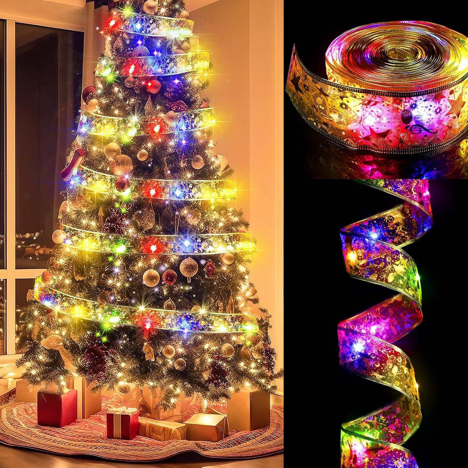 【送料無料】TIKALON クリスマスツリー飾りリボン クリスマスツリー ライト 2M/5M/10M3種類の寸法選択 ..