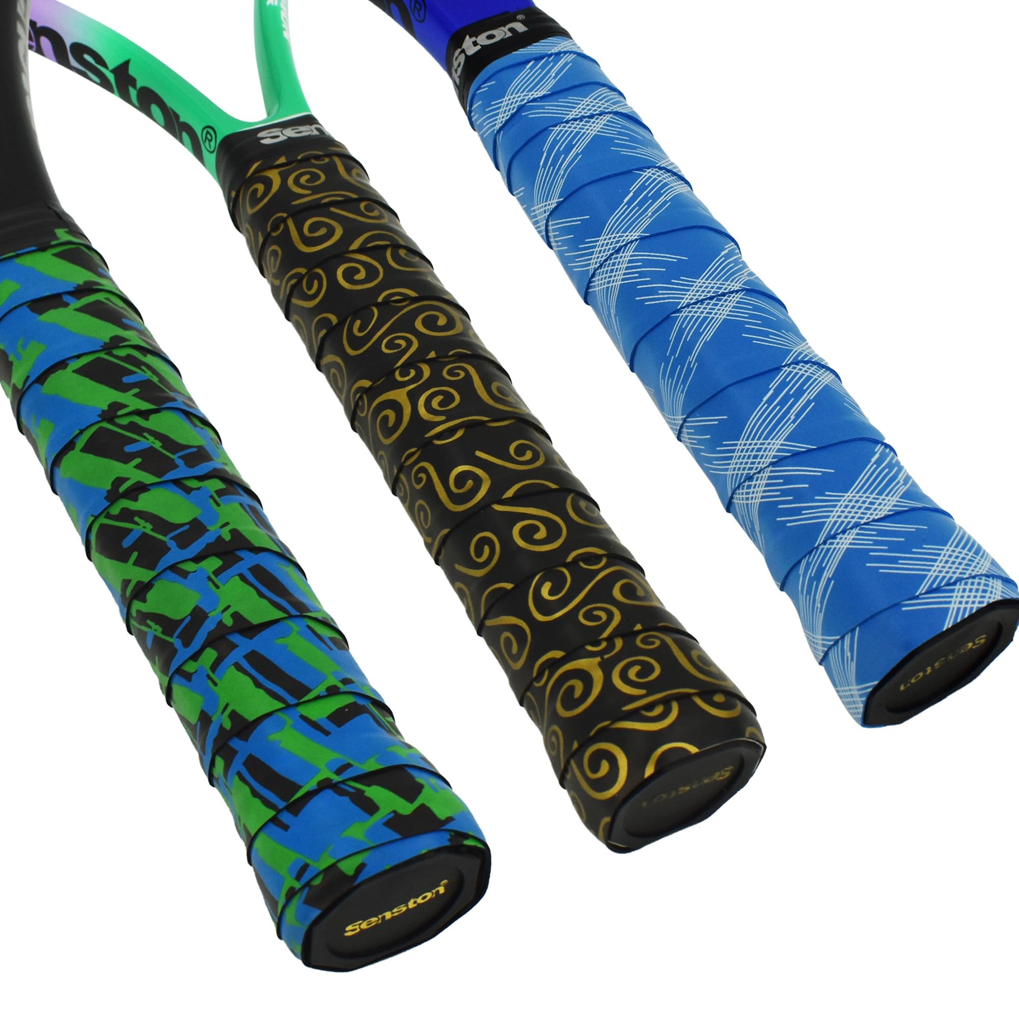【送料無料】Senstonグリップベルト3本セット、テニスグリップベルト滑り止め汗を吸収するテニスラケットゴルフグリップベルト自転車 色：グリーン+ブルー+ゴールド