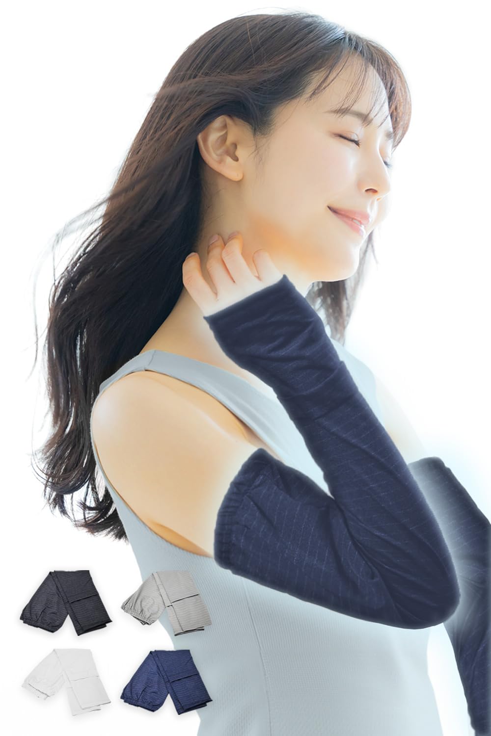 【送料無料】[MONOTELIER] アームカバー UVカット 冷感 日焼け対策 レディース 【現役医師監修】 アームウォーマー 色：ネイビー、サイズ：Free Size