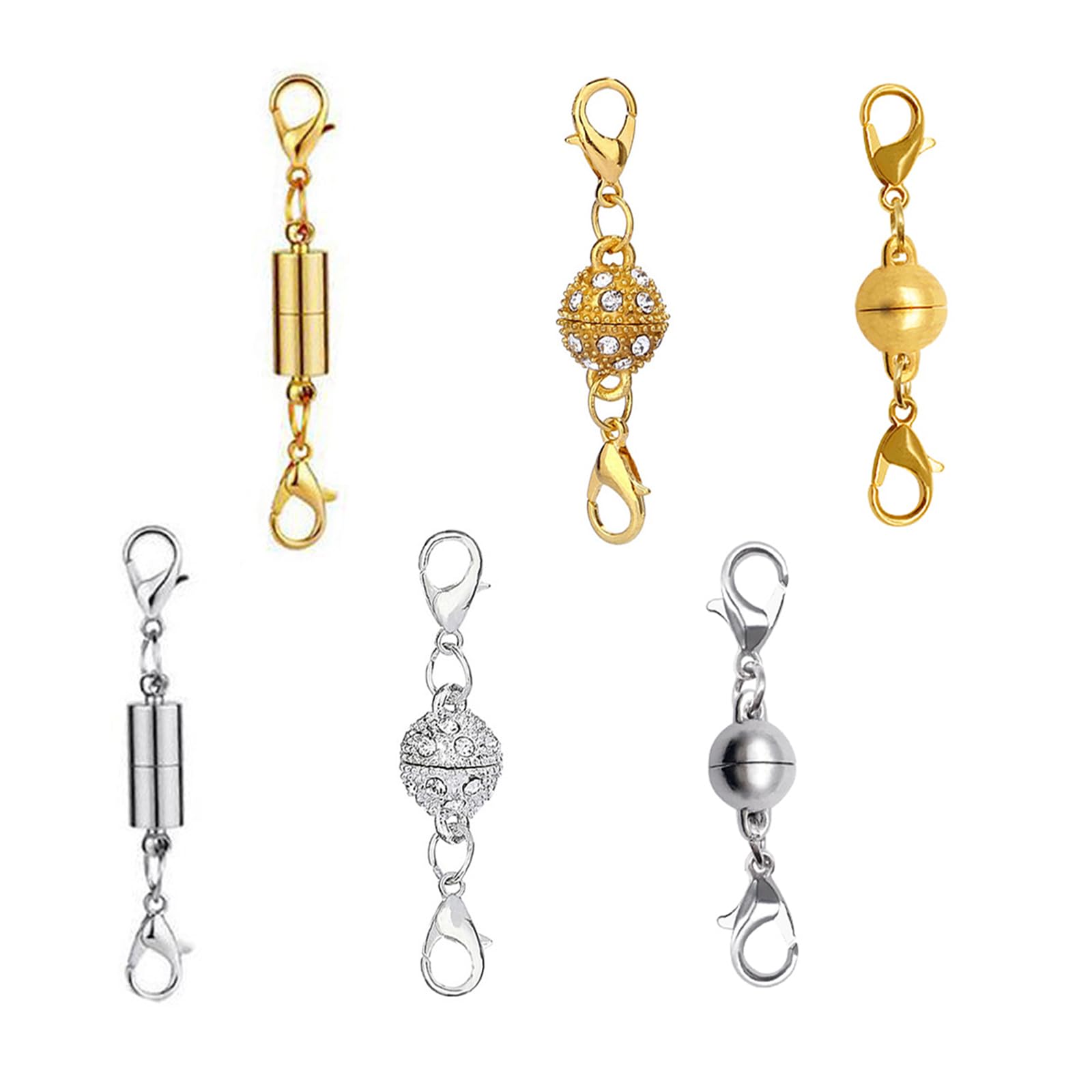 【送料無料】YANYULI ネックレス 留め具 マグネットクラスプ 10個セット 接続金具 延長用金具 延長調整 アクセサリーパーツ エンドパーツ ネックレス ブレスレット ジュエリー用 DIY ハンドメイド 手作り素材 クラフト用品 色：金色3+シルバー3