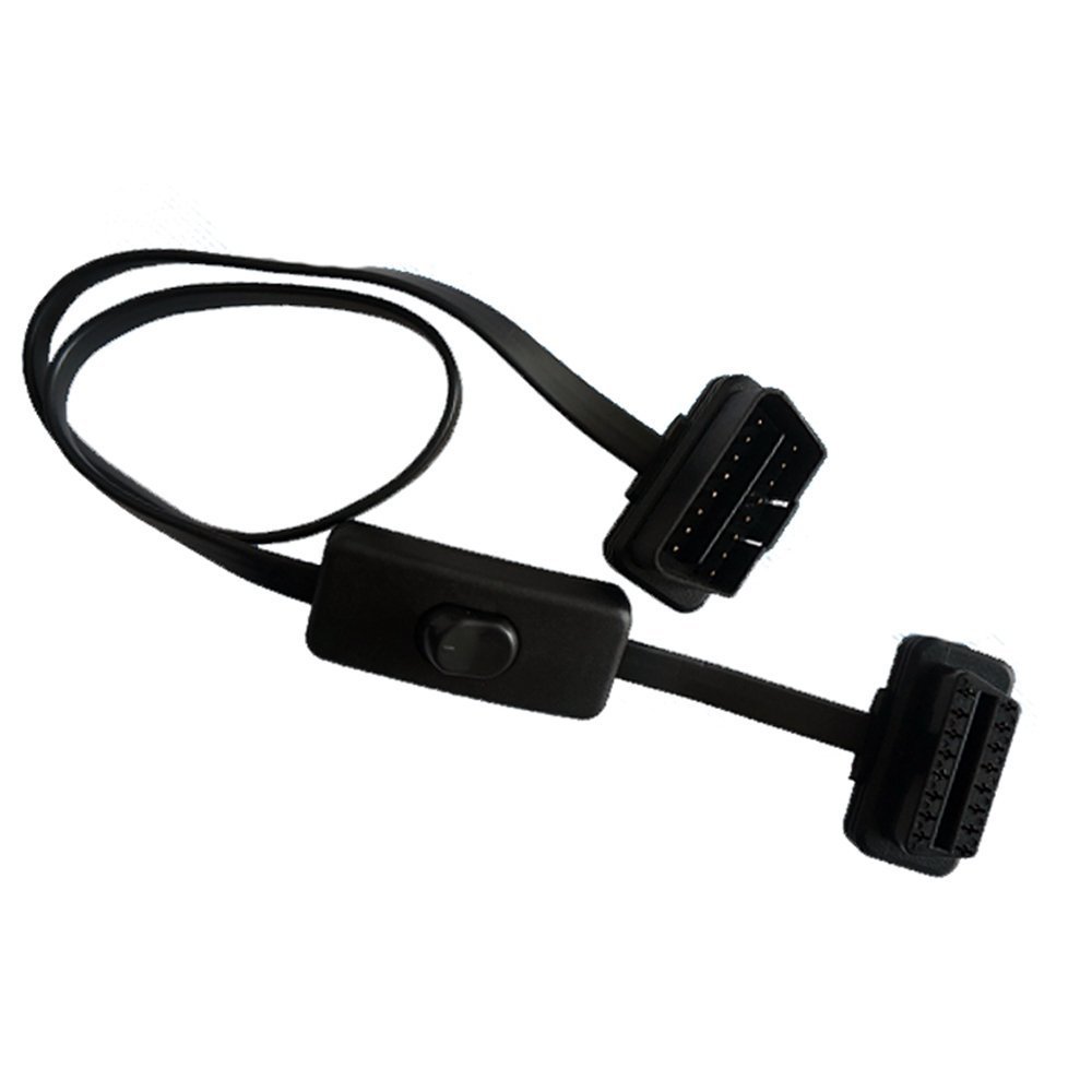 【送料無料】スイッチ付き OBD2 延長ケーブル 60cm フラットケーブル仕様 色：黒、サイズ：約60cm