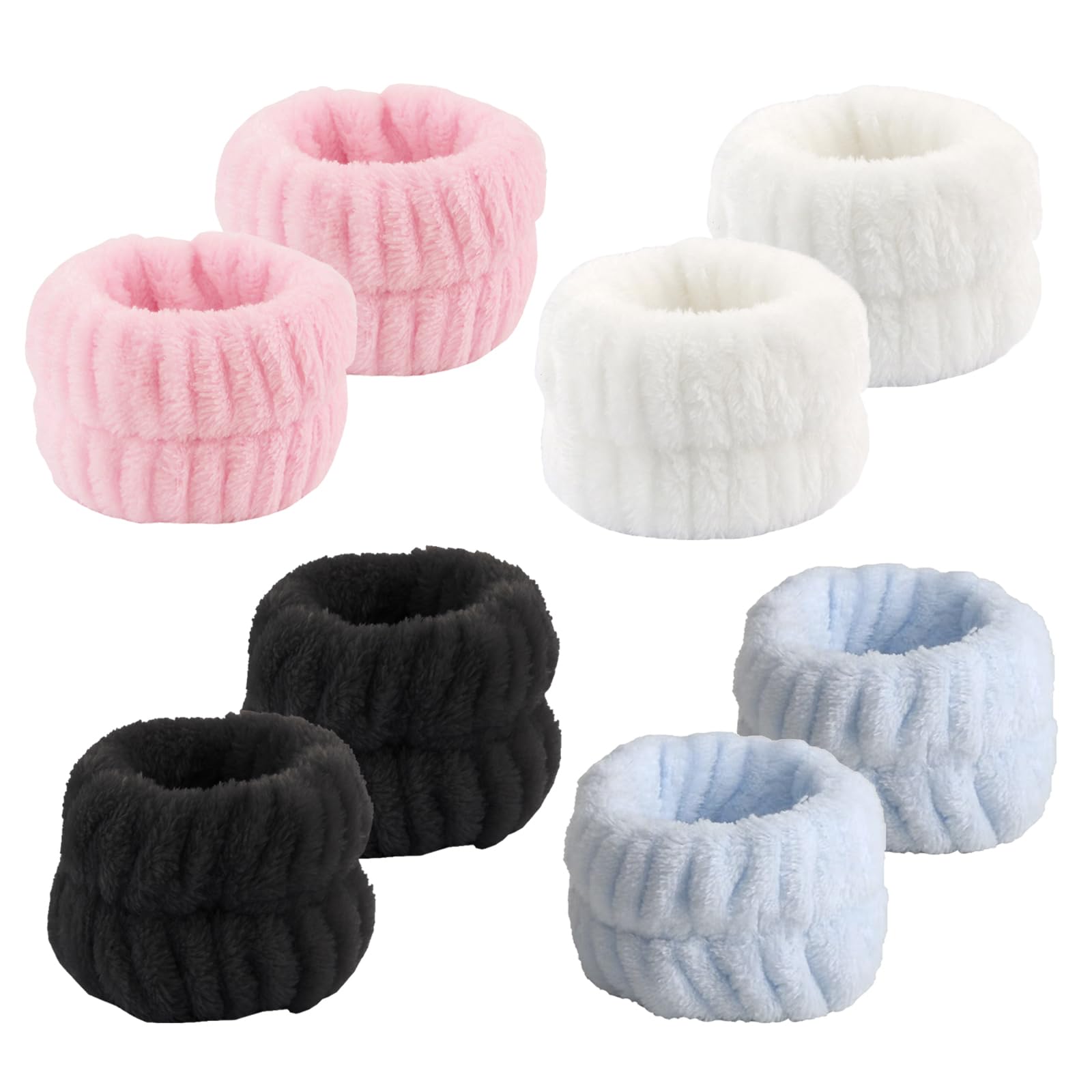 【送料無料】YANYULI 洗顔バンド 手首バンド リストバンド 4ペア入り マイクロファイバー製 軽量 柔らかい 吸水性 通気性 伸縮性 速乾 袖濡れ防止 食器洗い 洗顔手洗い 運動用 色：黒色、ホワイト、ピンク、ブルー