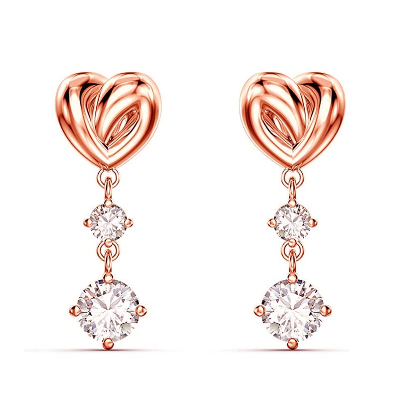 【送料無料】ピアス 韓国 愛の不時着 ハートクリスタル 人気 アクセサリー かわいい 誕生日 プレゼント 韓流 女性 ジュエリー 色:ローズゴールド