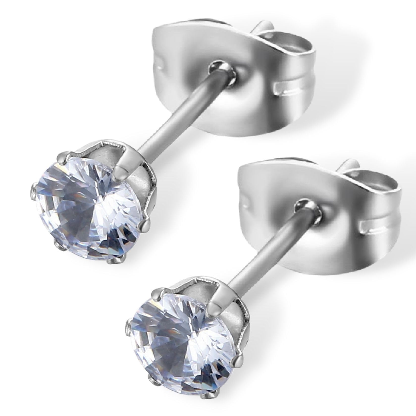 【送料無料】swars ピアス サージカルステンレス 金属アレルギー対応 選べる8カラー ユニセックス ジルコニア 両耳 2個セット 色:クリスタル、サイズ:4...