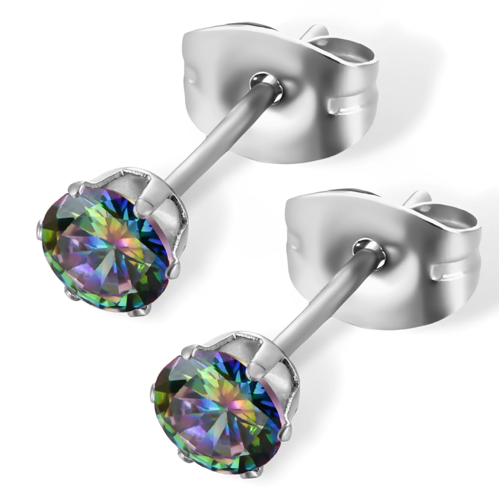 【送料無料】swars ピアス サージカルステンレス 金属アレルギー対応 選べる8カラー ユニセックス ジルコニア 両耳 2個セット 色:VM、サイズ:5mm