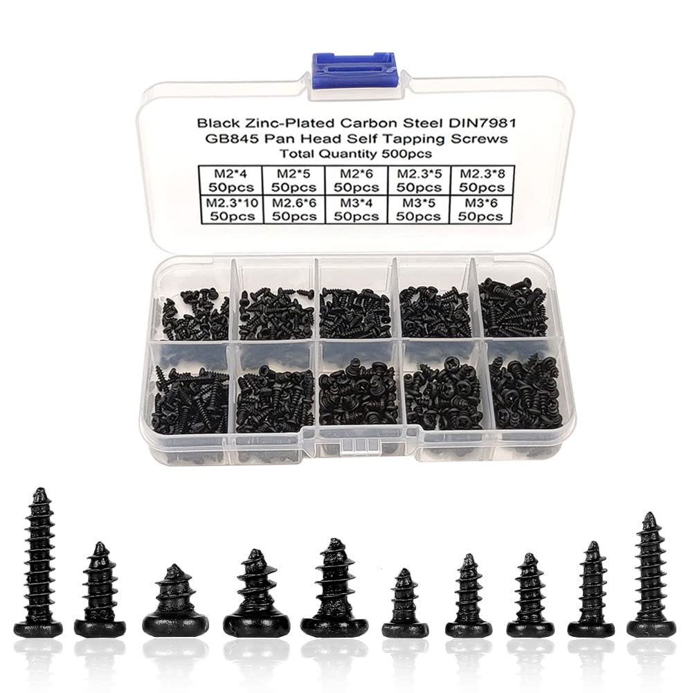 【送料無料】Kigauru 500個 タッピングネジ 炭素鋼 ネジセット M2 M2.3 M2.6 M3 丸頭 ネジ釘 ナベ頭タッピングネジ クロススクリュー ...