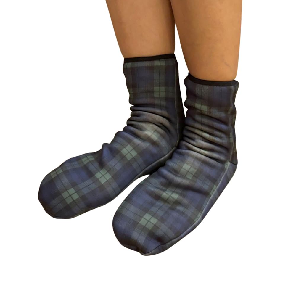【送料無料】[NAKAMAJITA] ルームソックス クルー丈 裏毛布 足裏滑り止め付き 裏起毛 あたたか 23-25cm 動物柄 チェック 色：ネイビーチェック、サイズ：23.0-25.0 cm