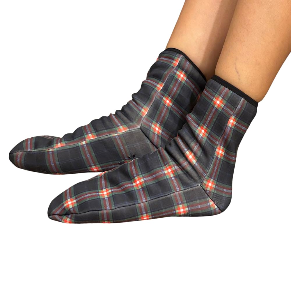 【送料無料】[NAKAMAJITA] ルームソックス クルー丈 裏毛布 足裏滑り止め付き 裏起毛 あたたか 23-25cm 動物柄 チェック 色：ブラックチェック、サイズ：23.0-25.0 cm
