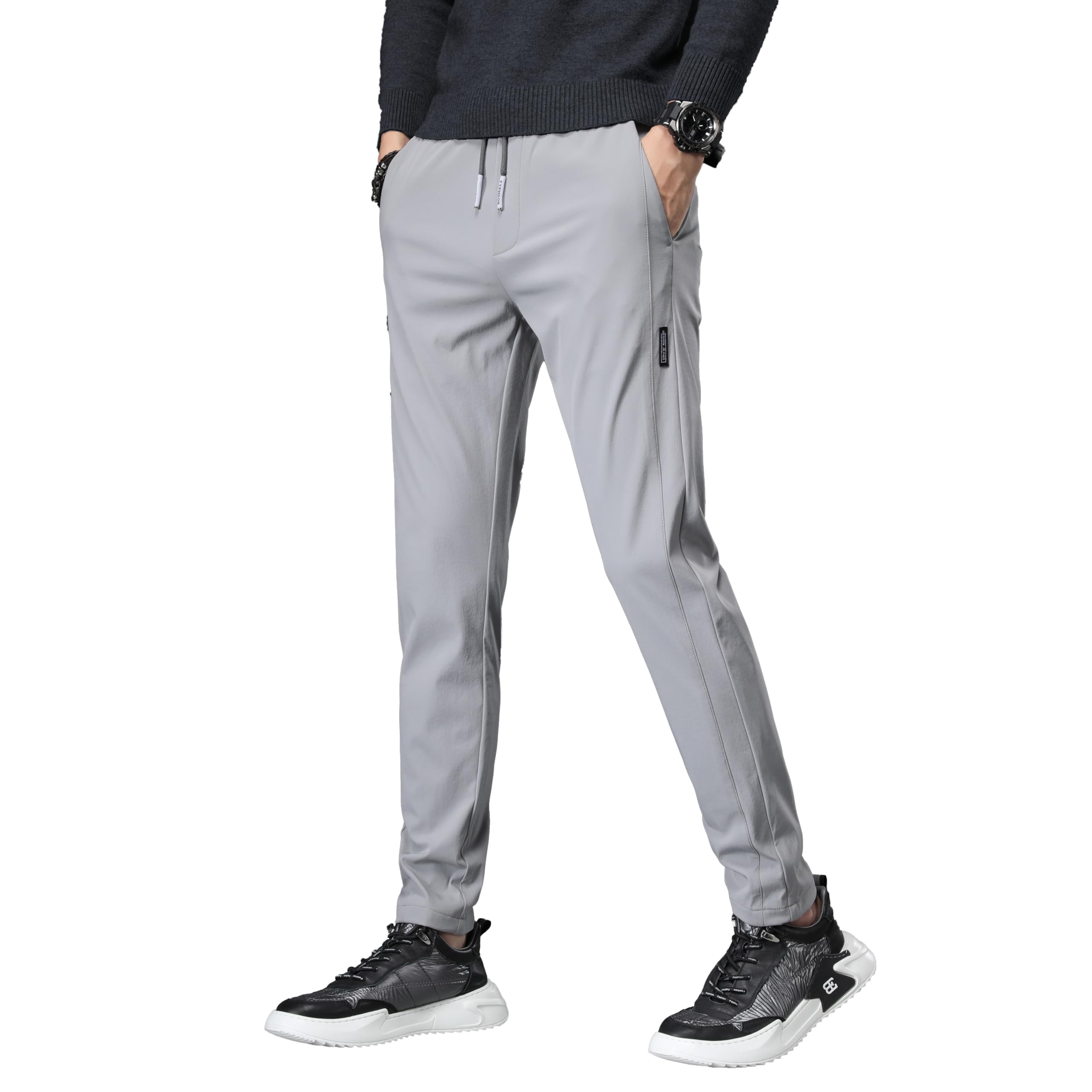 【送料無料】ズボン メンズ パンツ ジョガーパンツ 軽量 ストレッチ スウェットパンツ テーパードパンツ ボトムス 無地 レギパン メンズ イージーパンツ 部屋着 ボトムス 標準モデル 調整紐 ウエストゴム 春夏秋冬 色：A4-ライトグレー（前閉き調整紐）、サイズ：32