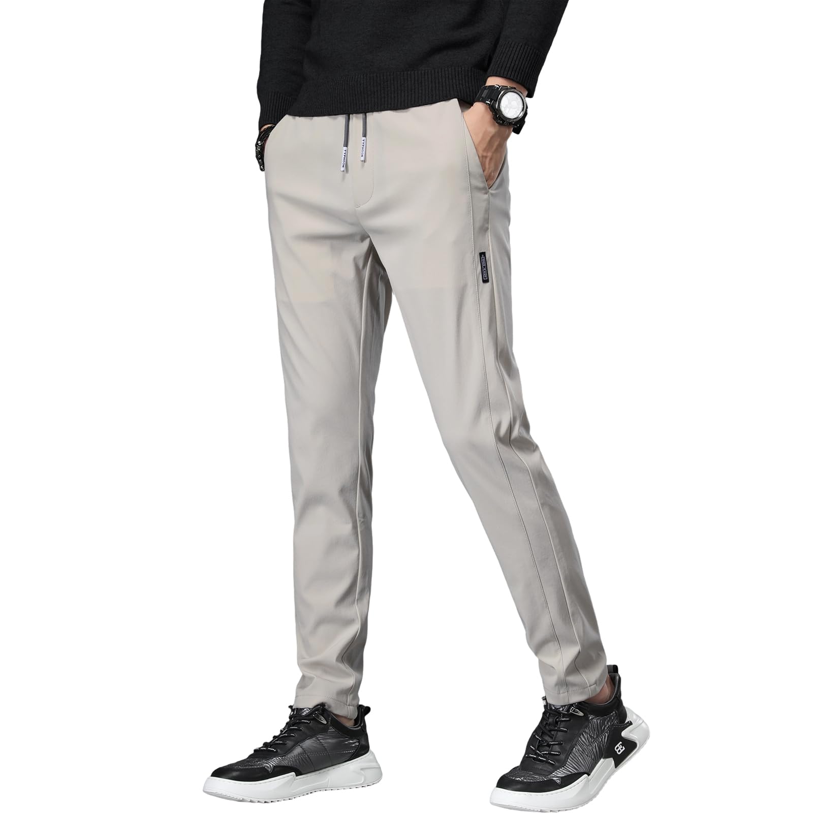 【送料無料】ズボン メンズ パンツ ジョガーパンツ 軽量 ストレッチ スウェットパンツ テーパードパンツ ボトムス 無地 レギパン メンズ イージーパンツ 部屋着 ボトムス 標準モデル 調整紐 ウエストゴム 春夏秋冬 色：A2-カーキ（前閉き調整紐）、サイズ：33