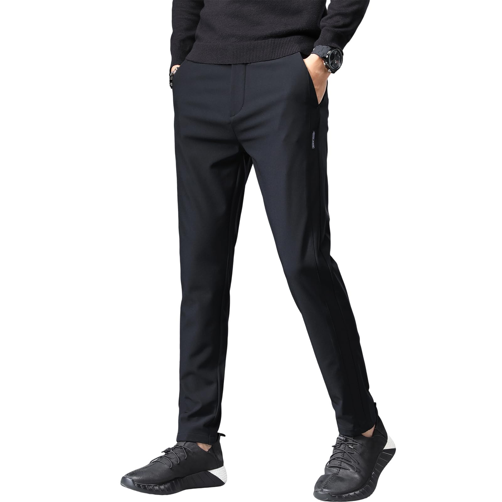 【送料無料】ズボン メンズ パンツ ジョガーパンツ 軽量 ストレッチ スウェットパンツ テーパードパンツ ボトムス 無地 レギパン メンズ イージーパンツ 部屋着 ボトムス 標準モデル 調整紐 ウエストゴム 春夏秋冬 色：B1-ブラック（前開きジッパー）、サイズ：34