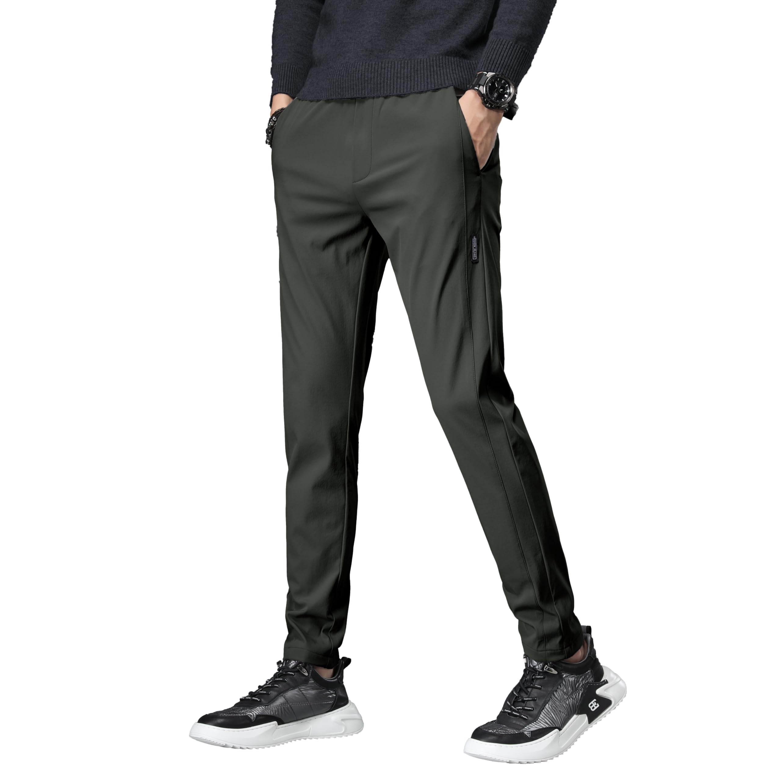 【送料無料】ズボン メンズ パンツ ジョガーパンツ 軽量 ストレッチ スウェットパンツ テーパードパンツ ボトムス 無地 レギパン メンズ イージーパンツ 部屋着 ボトムス 標準モデル 調整紐 ウエストゴム 春夏秋冬 色：B2-ダークグリーン（前開きジッパー）、サイズ：29