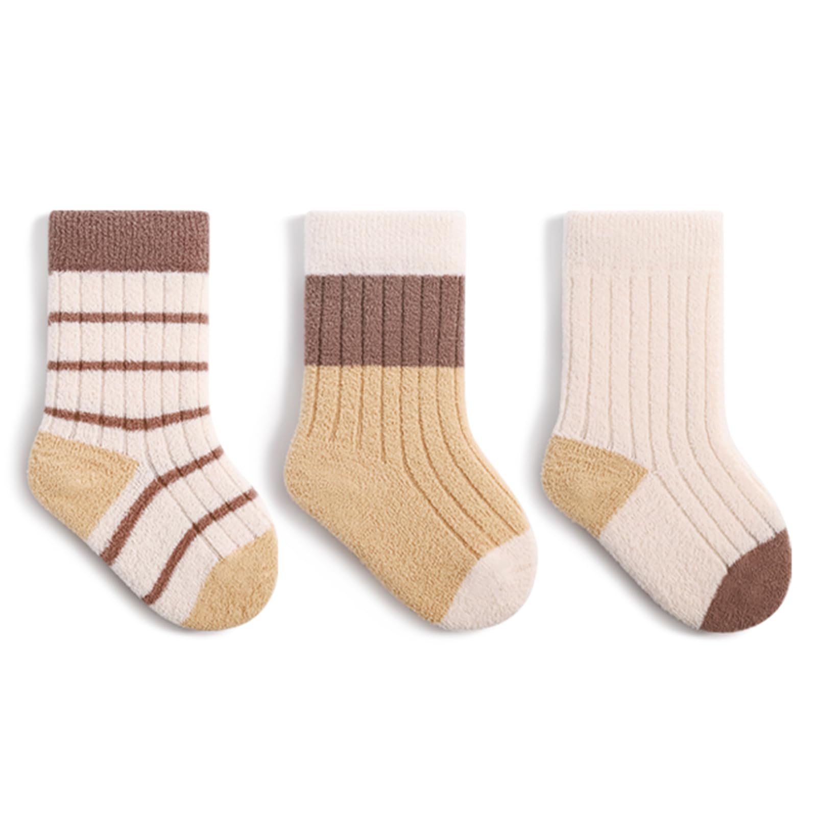 【送料無料】[HAYAHARU] 赤ちゃん 靴下 冬用 ベビー ソックス 快適 綿 柔らかく 3足セット 厚手 ベビー 靴下 可愛い もこもこソックス 子供靴下 ふわふわ 防寒 ルーム靴下 あったかい 靴下 綿 柔らかい 新生児 ソックス 出産祝い 色：A-イエロー、サイズ：8.0-10.0 cm