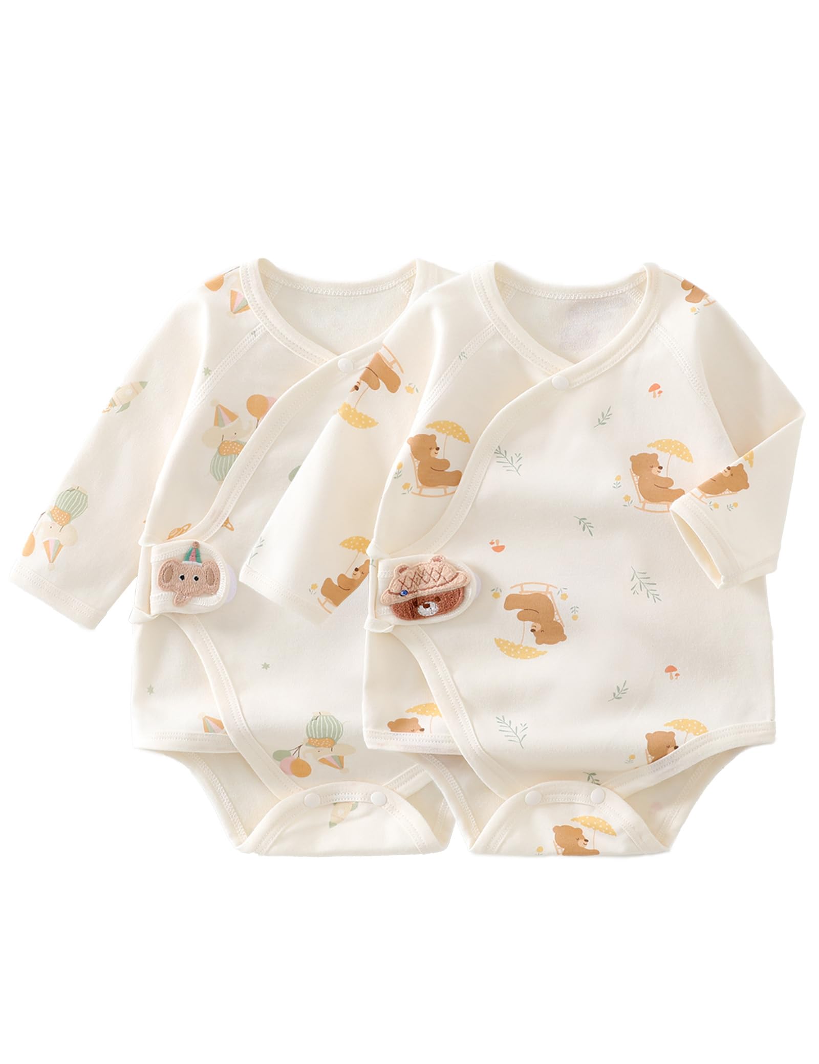 【送料無料】[HAYAHARU] 綿100% 長袖カバーオール 新生児 肌着 ボディスーツ かわいい 男の子 女の子 ロンパース 赤ちゃん服 柔らかい 子供服 ベーシック服 パジャマ 出産祝い プレゼント 色：2枚セットB、サイズ：80