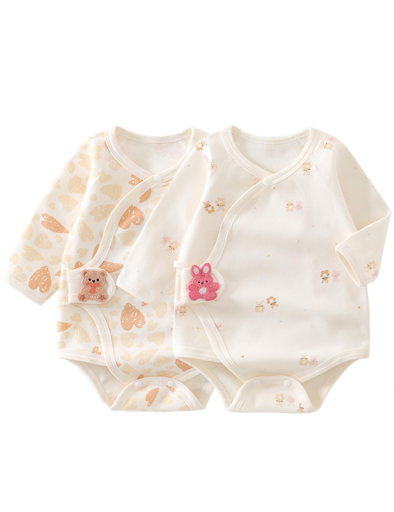 【送料無料】[HAYAHARU] 綿100% 長袖カバーオール 新生児 肌着 ボディスーツ かわいい 男の子 女の子 ロンパース 赤ちゃん服 柔らかい 子供服 ベーシック服 パジャマ 出産祝い プレゼント 色：2枚セットC、サイズ：59