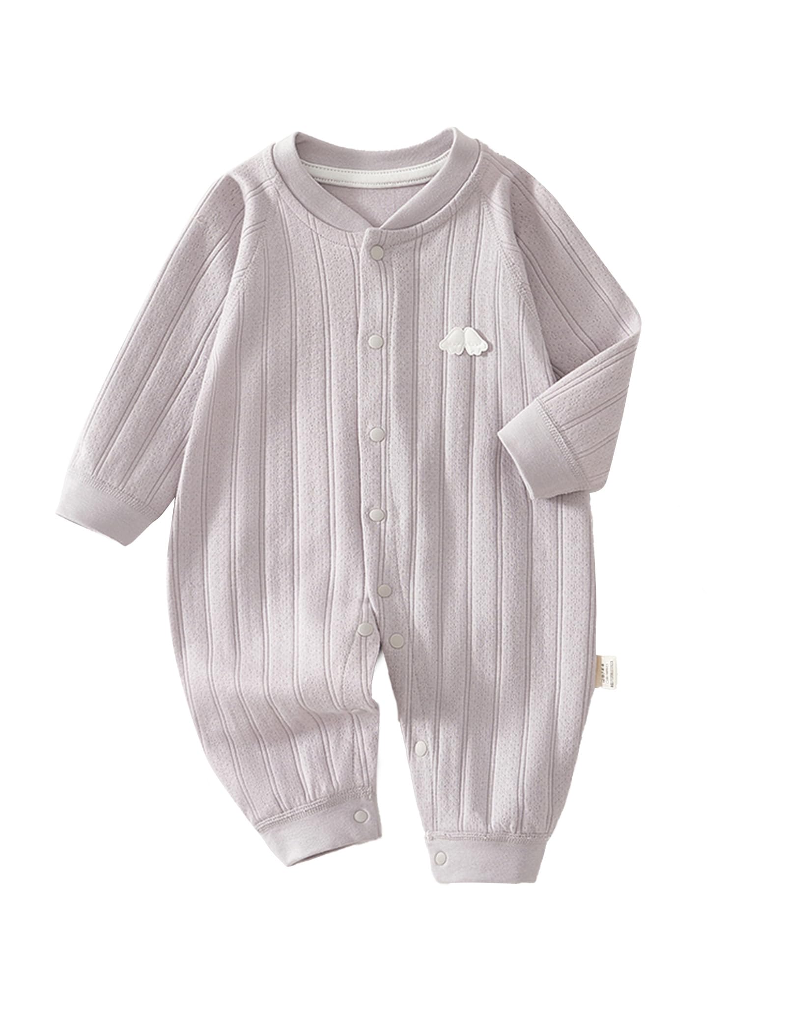 【送料無料】[HAYAHARU] 長袖カバーオール ベビー服 100%綿 新生児服 前開きタイプ 女の子 男の子 パジャマ 赤ちゃん服 かわいい 子供肌着 ロンパース 出産祝い プレゼント 色：パープル、サイズ：59