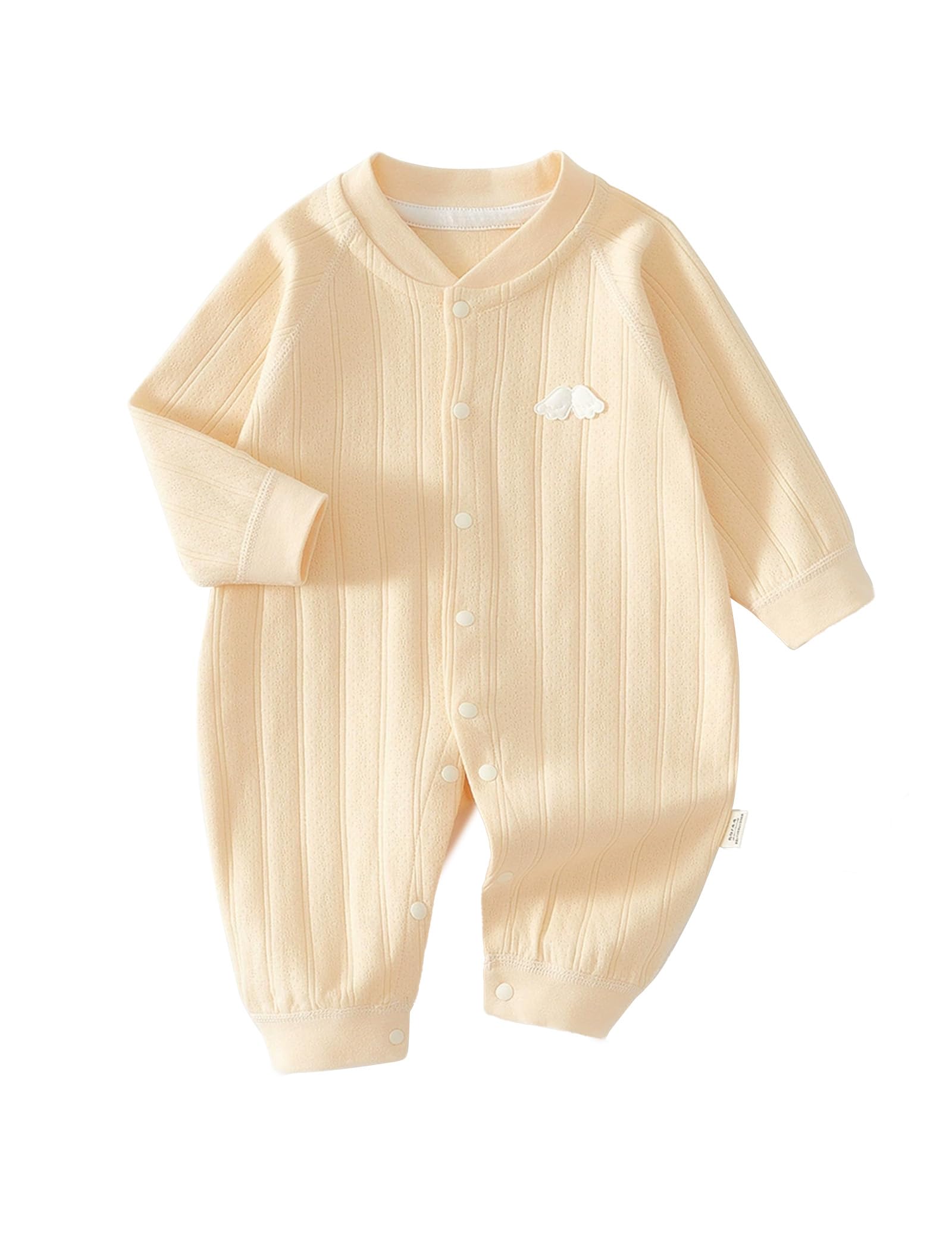 【送料無料】[HAYAHARU] 長袖カバーオール ベビー服 100%綿 新生児服 前開きタイプ 女の子 男の子 パジャマ 赤ちゃん服 かわいい 子供肌着 ロンパース 出産祝い プレゼント 色：イエロー、サイズ：80