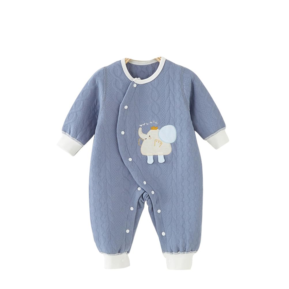 【送料無料】[HAYAHARU] ベビー服 長袖 カバーオール 新生児服 綿100% 赤ちゃん ロンパース ベビー 前開き 男の子 女の子 可愛い 着替え便利 寝巻 出産祝い 0-18ヶ月 色：1枚ブルー、サイズ：73