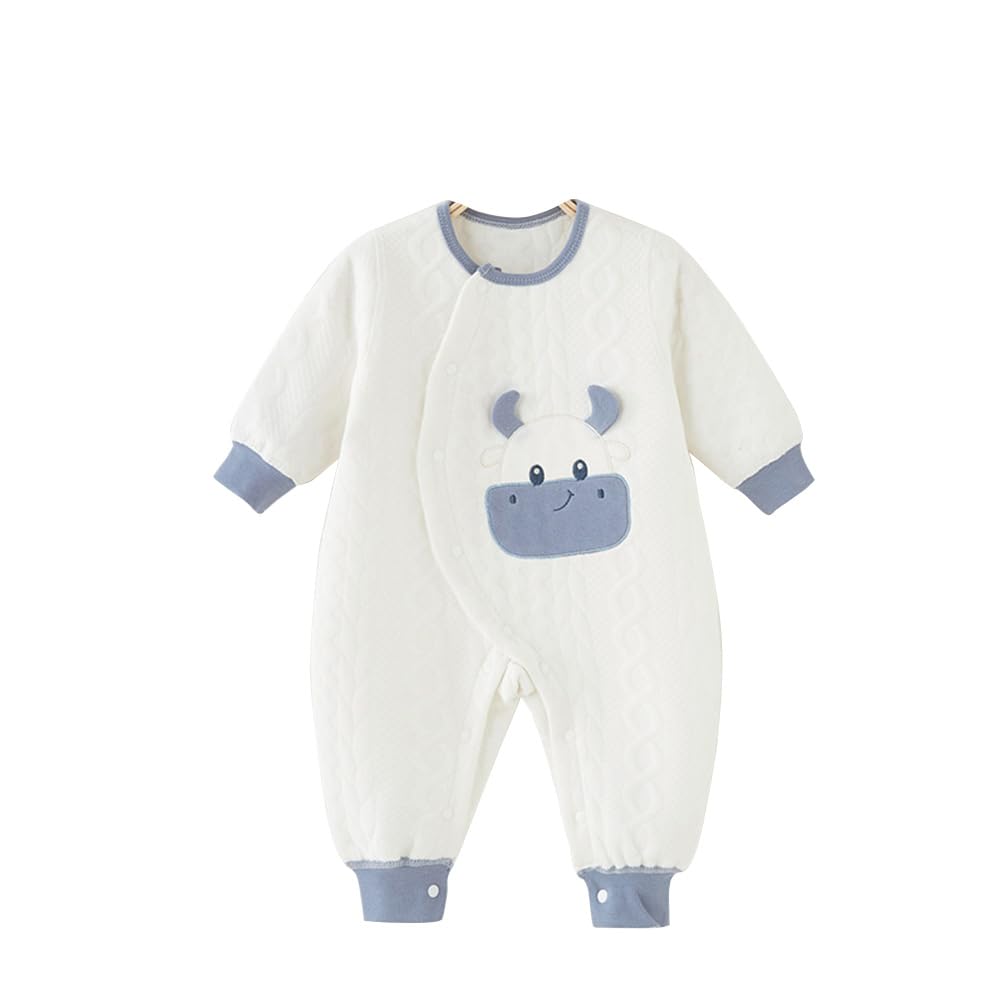 【送料無料】[HAYAHARU] ベビー服 長袖 カバーオール 新生児服 綿100% 赤ちゃん ロンパース ベビー 前開き 男の子 女の子 可愛い 着替え便利 寝巻 出産祝い 0-18ヶ月 色：1枚白B、サイズ：90