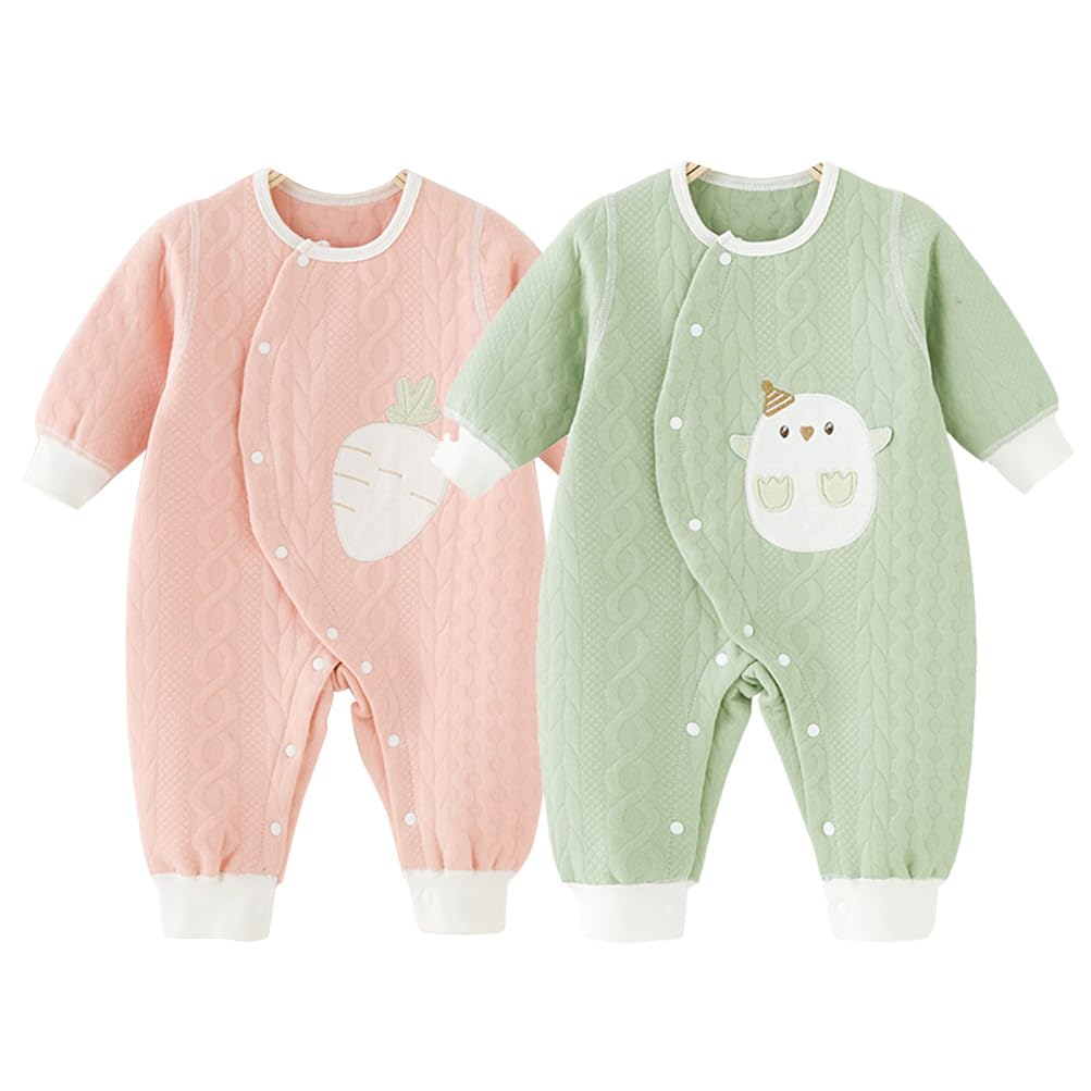 【送料無料】[HAYAHARU] ベビー服 長袖 カバーオール 新生児服 綿100% 赤ちゃん ロンパース ベビー 前開き 男の子 女の子 可愛い 着替え便利 寝巻 出産祝い 0-18ヶ月 色：2枚セットC、サイズ：90