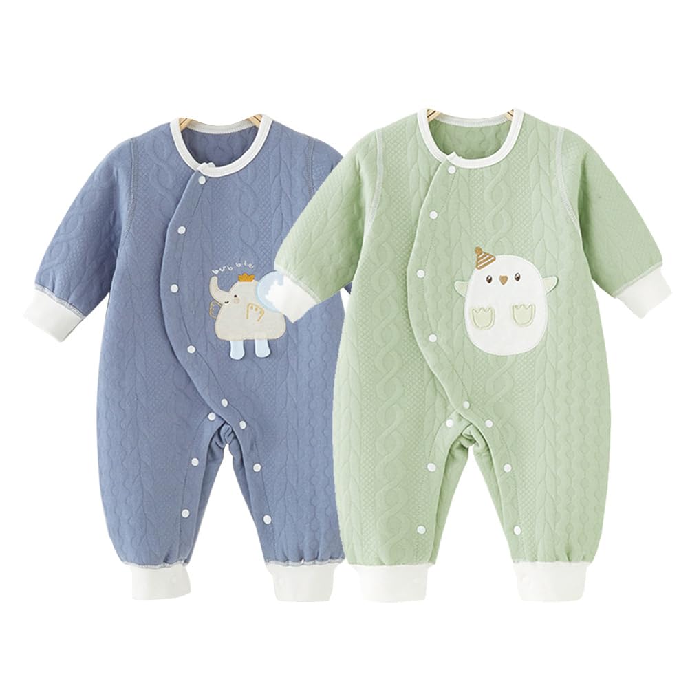 【送料無料】[HAYAHARU] ベビー服 長袖 カバーオール 新生児服 綿100% 赤ちゃん ロンパース ベビー 前開き 男の子 女の子 可愛い 着替え便利 寝巻 出産祝い 0-18ヶ月 色：2枚セットD、サイズ：59