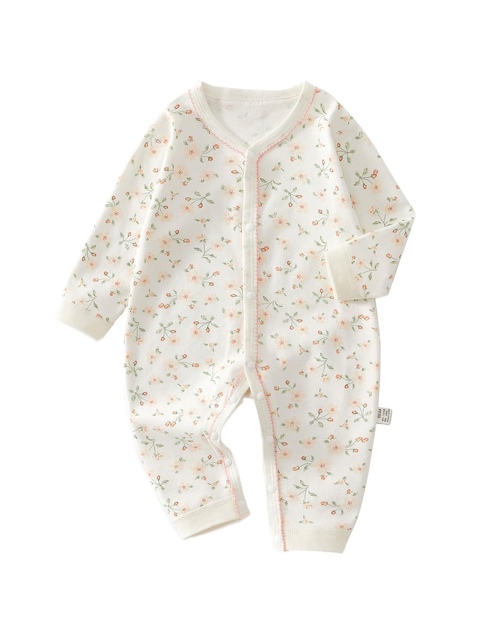 【送料無料】[HAYAHARU] ベビー服 女の子 ロンパース 長袖カバーオール 綿100% 新生児服 前開きタイプ 新生児肌着 女の子 パジャマ 可愛い 赤ちゃん服 出産祝い プレゼント 色：花、サイズ：59