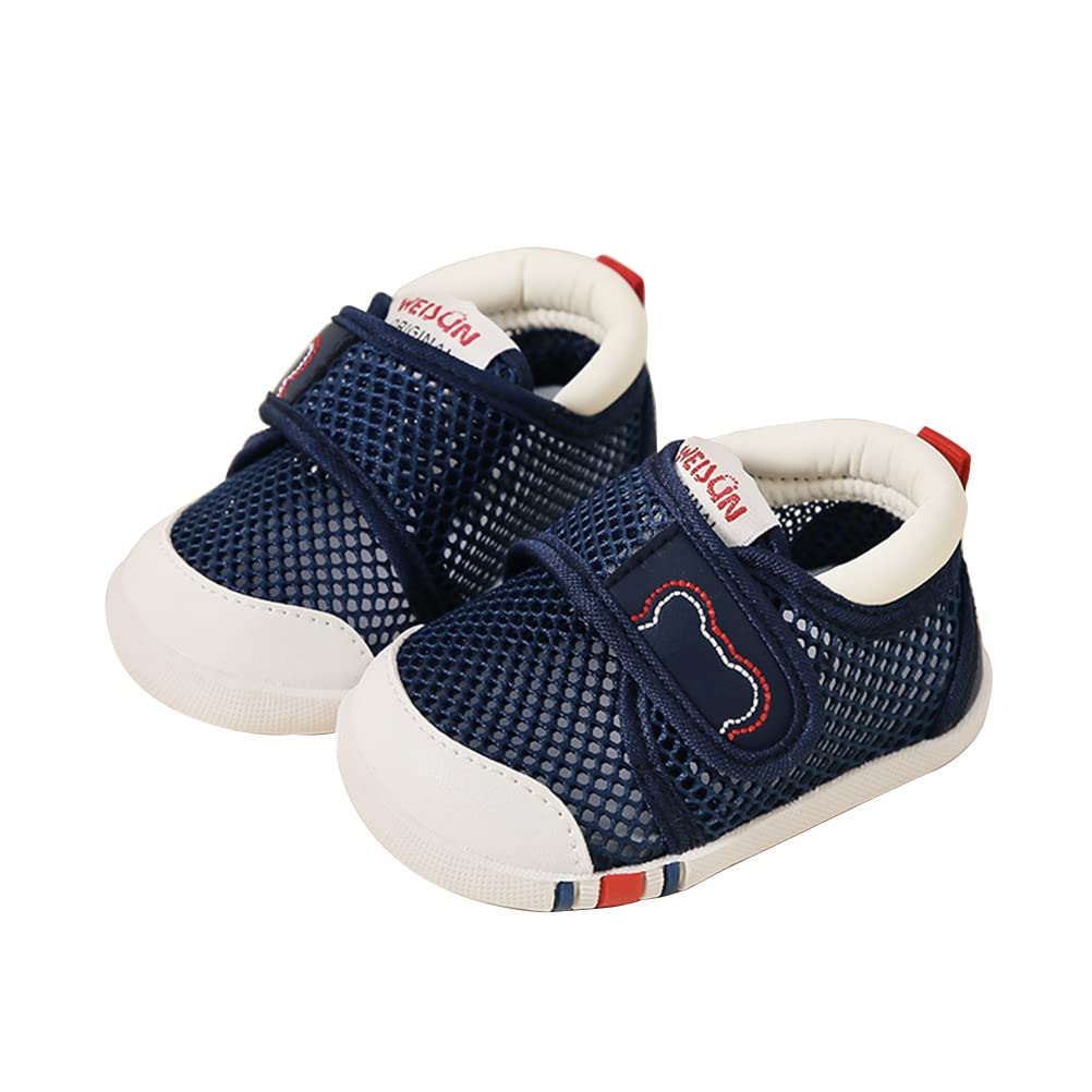 【送料無料】[HAYAHARU] ベビーシューズ 男の子 女の子 ファーストシューズ メッシュ素材 子供 靴 スニーカー つま先保護 歩行練習 滑り止め 柔らかく快適 軽量 11~15cm 色：2202-ネイビー、サイズ：14.5 cm